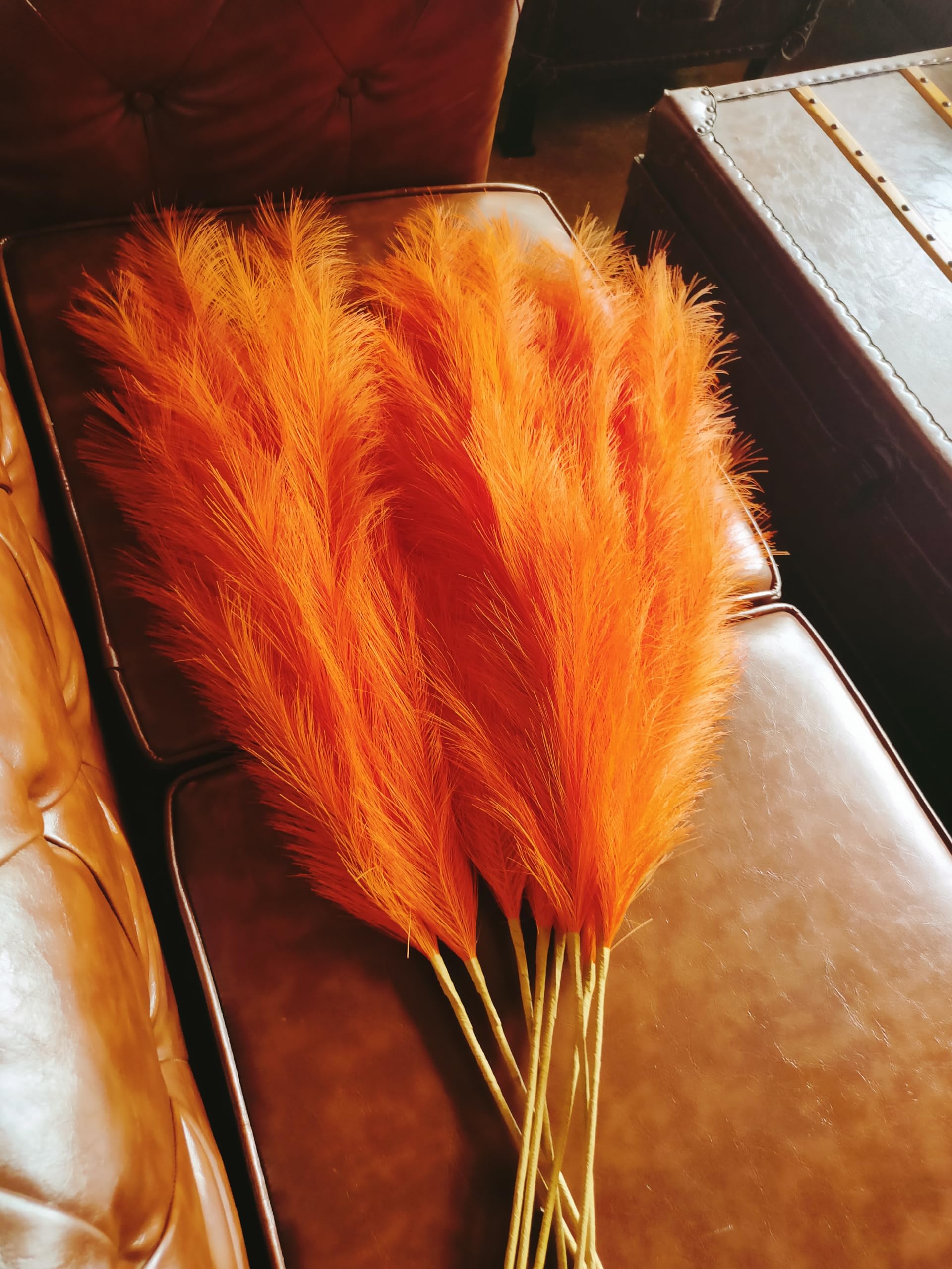 Pampas Grass Decor Tall,8pcs 43.3"/110cm Large Pampas Floral Fluffy,Long Feather Flowers for Boho Wedding Arangement Bedroom Living Room Decorations (orange - Image 2