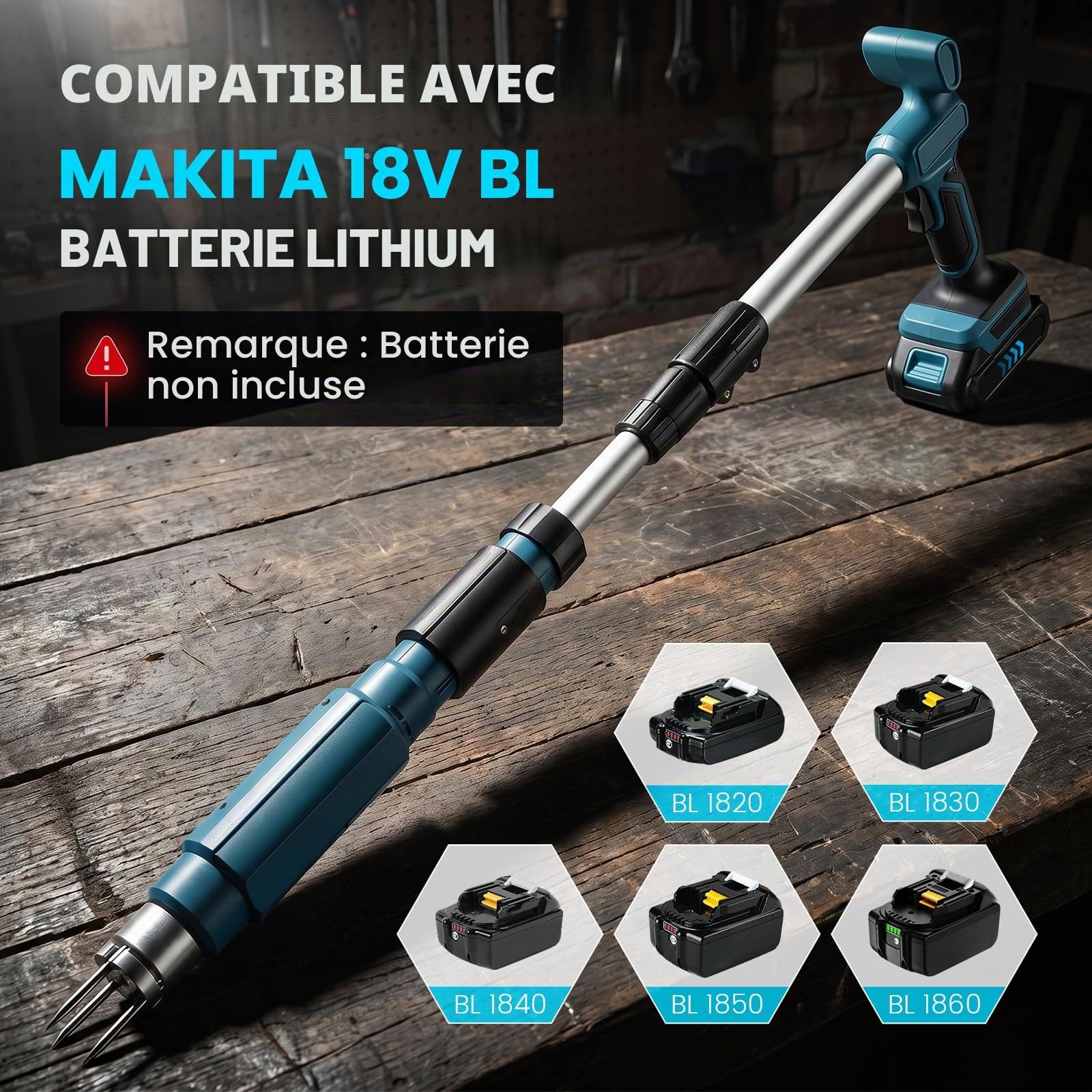 Désherbeur Électrique Compatible Makita 18 V, 77–95 cm Télescopique Réglable Arrache Pissenlit avec 3 Griffes Inoxydable, Arrache Mauvaise Herbe, Outil pour Desherber(sans Batterie)