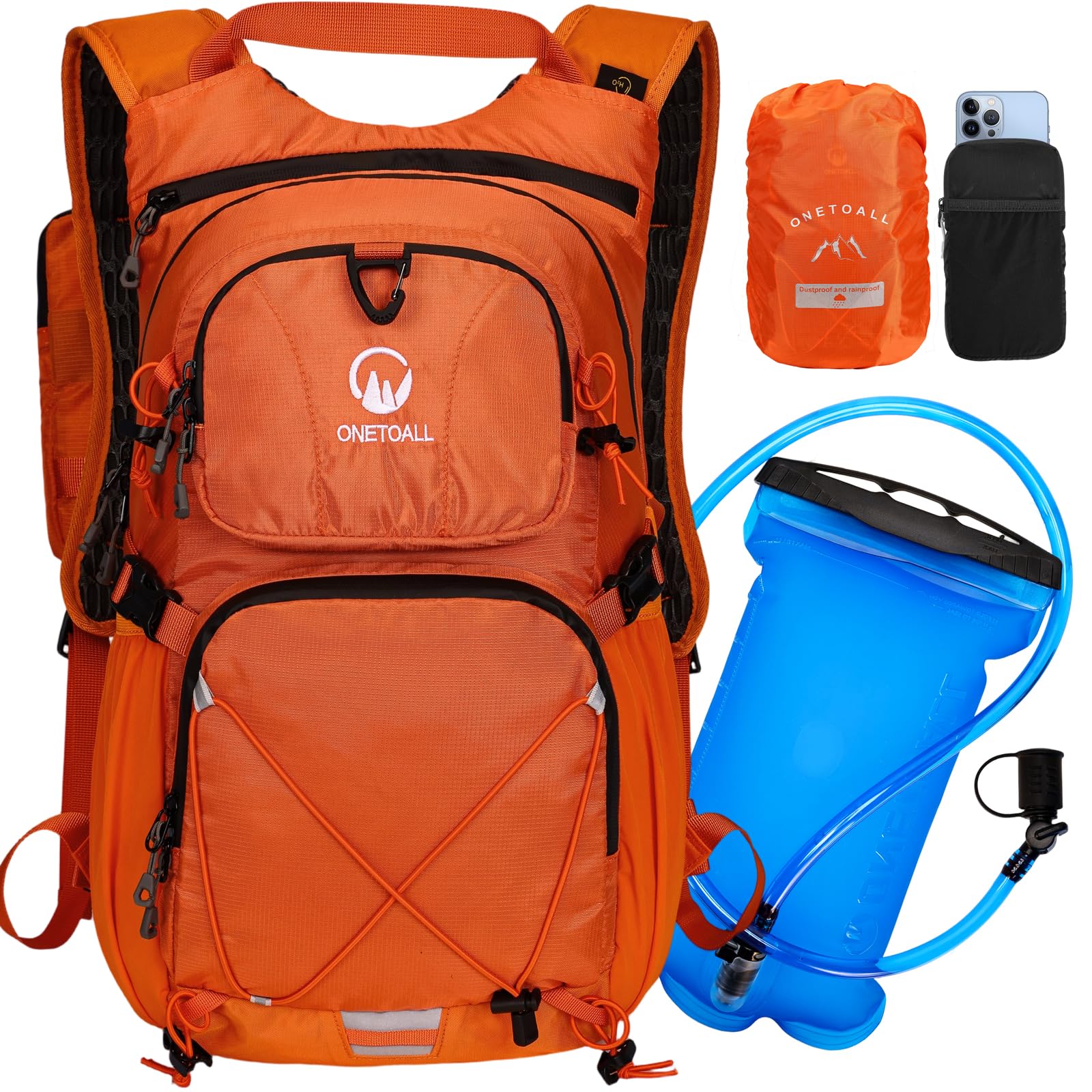 Sac à dos d'hydratation de 22 L, sac à dos de randonnée avec poche étanche de 2 L, housse de pluie cousue, compartiment isotherme pour homme et femme, course à pied, cyclisme, camping