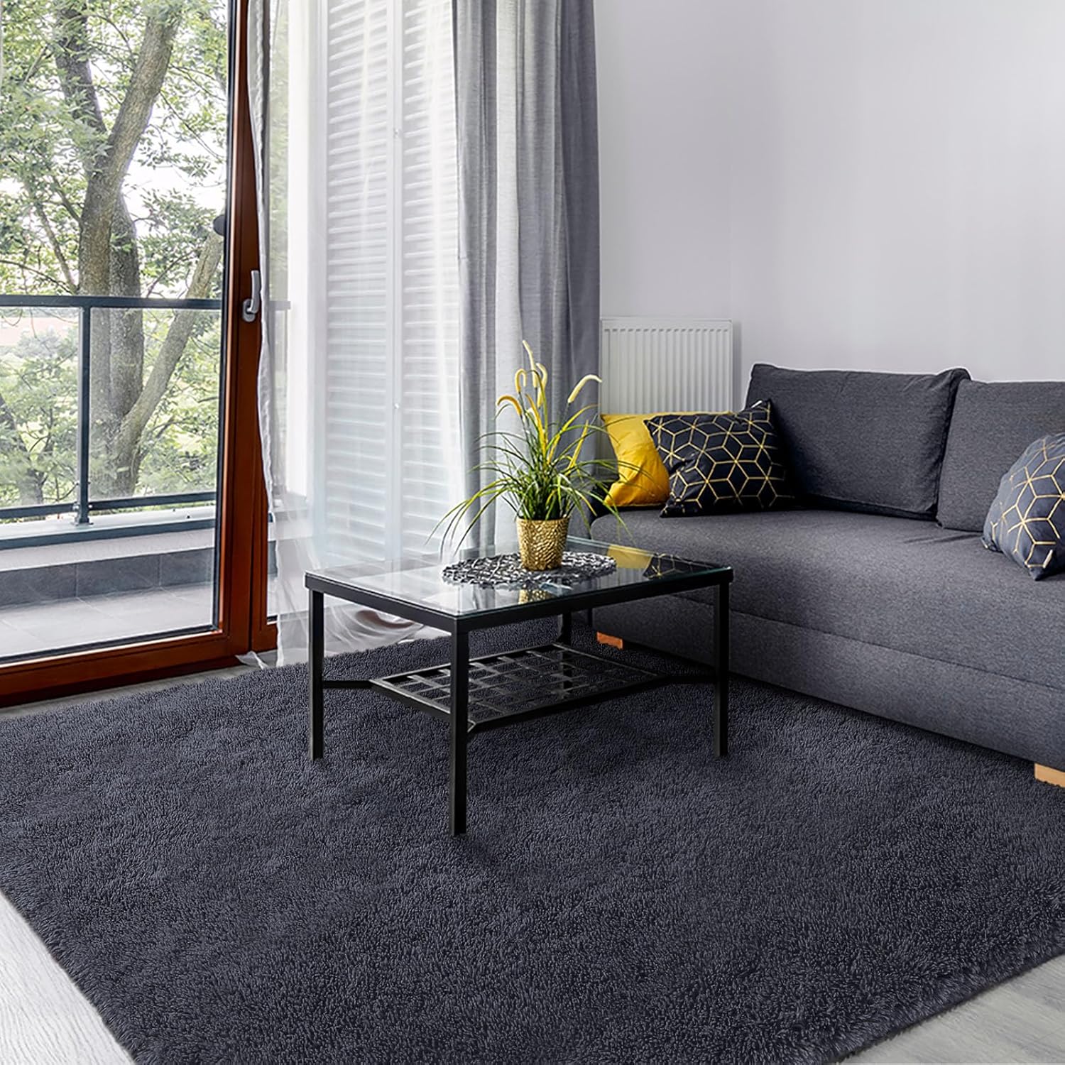 Area Rugs for Bedroom Living Room, 4x6 ft Solid Fluffy Shaggy Carpet, Small Washable Non-Slip Soft Rug for Kids Nursery and Home Decor, Charcoal Grey Charcoal Grey 4' x 6' (Rectangular)