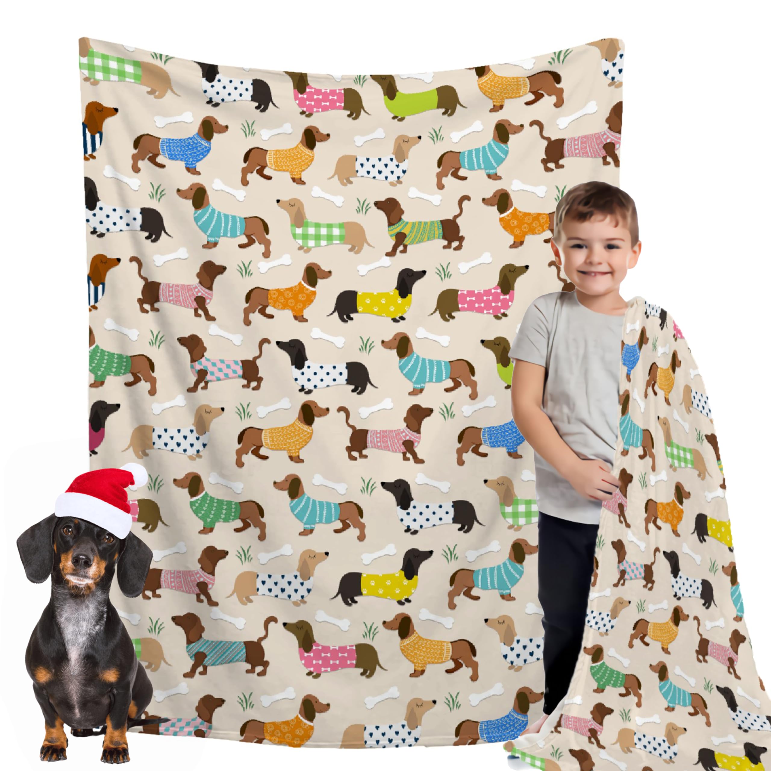 Dackel-Decke Mit Wiener-Hund-Motiv – Weiches Flanell, 5 Größen (bis 308x228 Cm), Waschbar