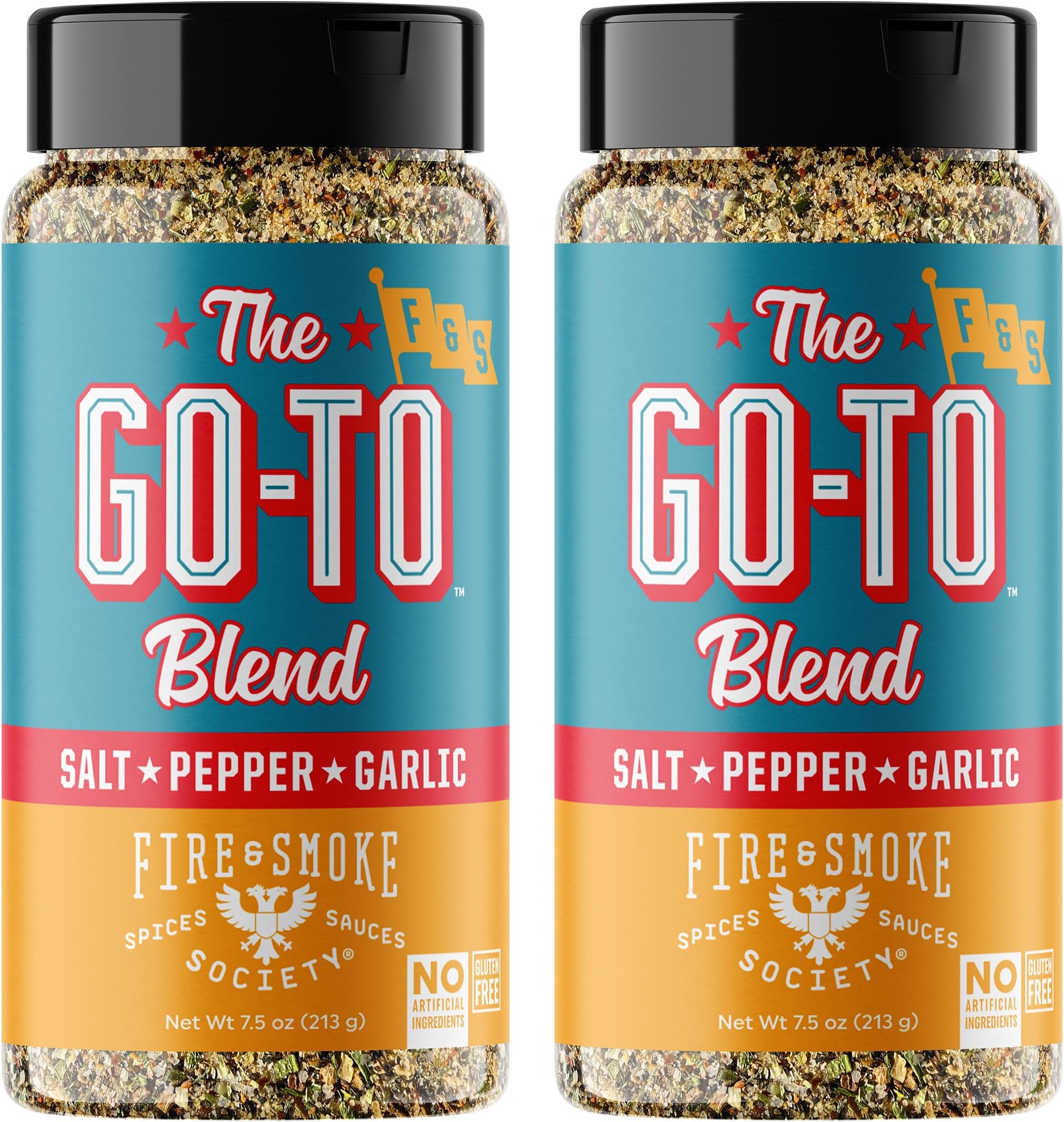 Fire & Smoke SocietyThe Go-To All Purpose Seasoning | BBQ Rubs for Smoking and Grilling | Steak, Chicken, Pork, Burgers, Veggies | Sea Salt, Black Pepper, Toasted Onion, Garlic | Large (2-Pack)