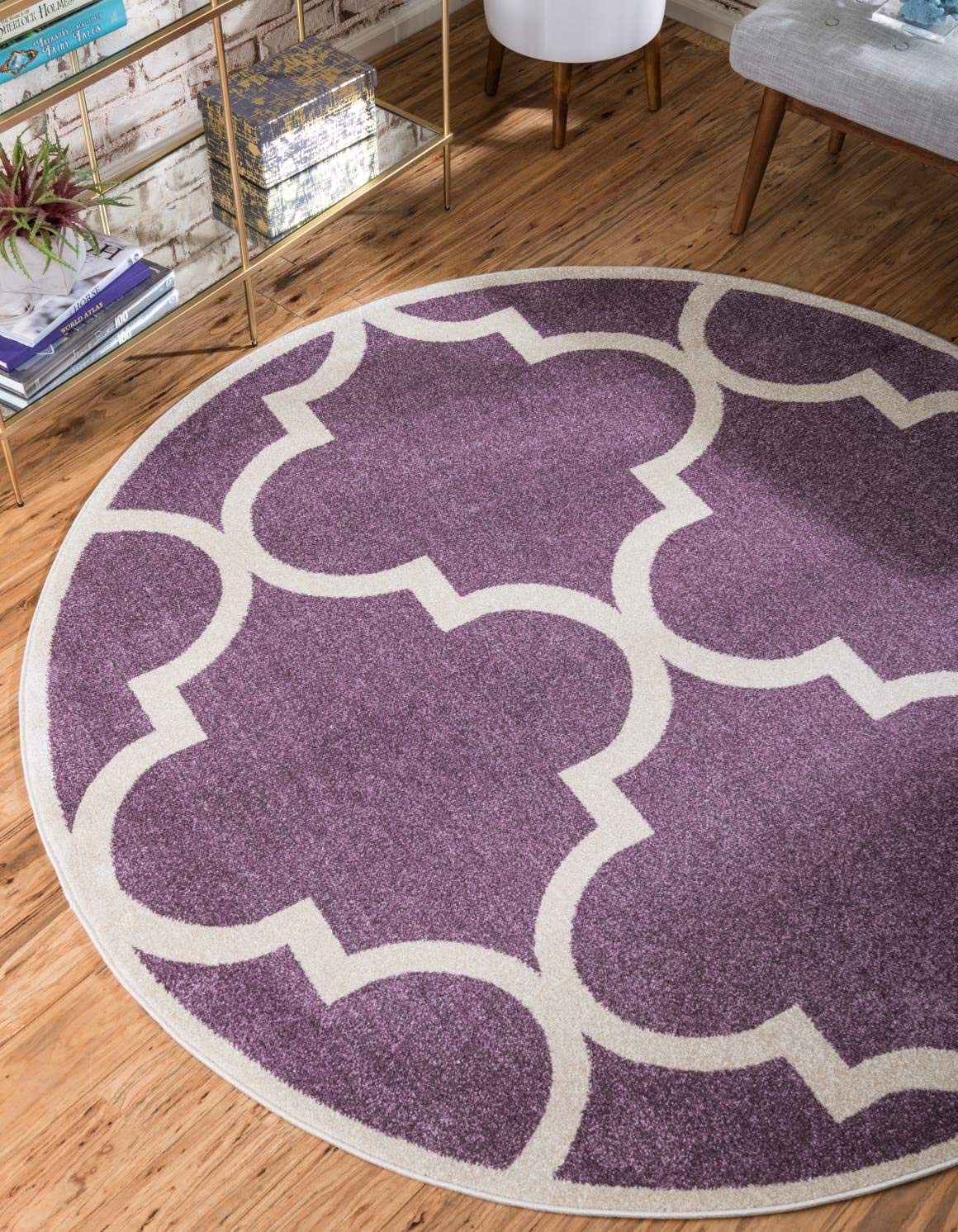 Unique Loom Trellis Collection Moroccan Lattice Purple Round Rug (6' 0 x 6' 0)