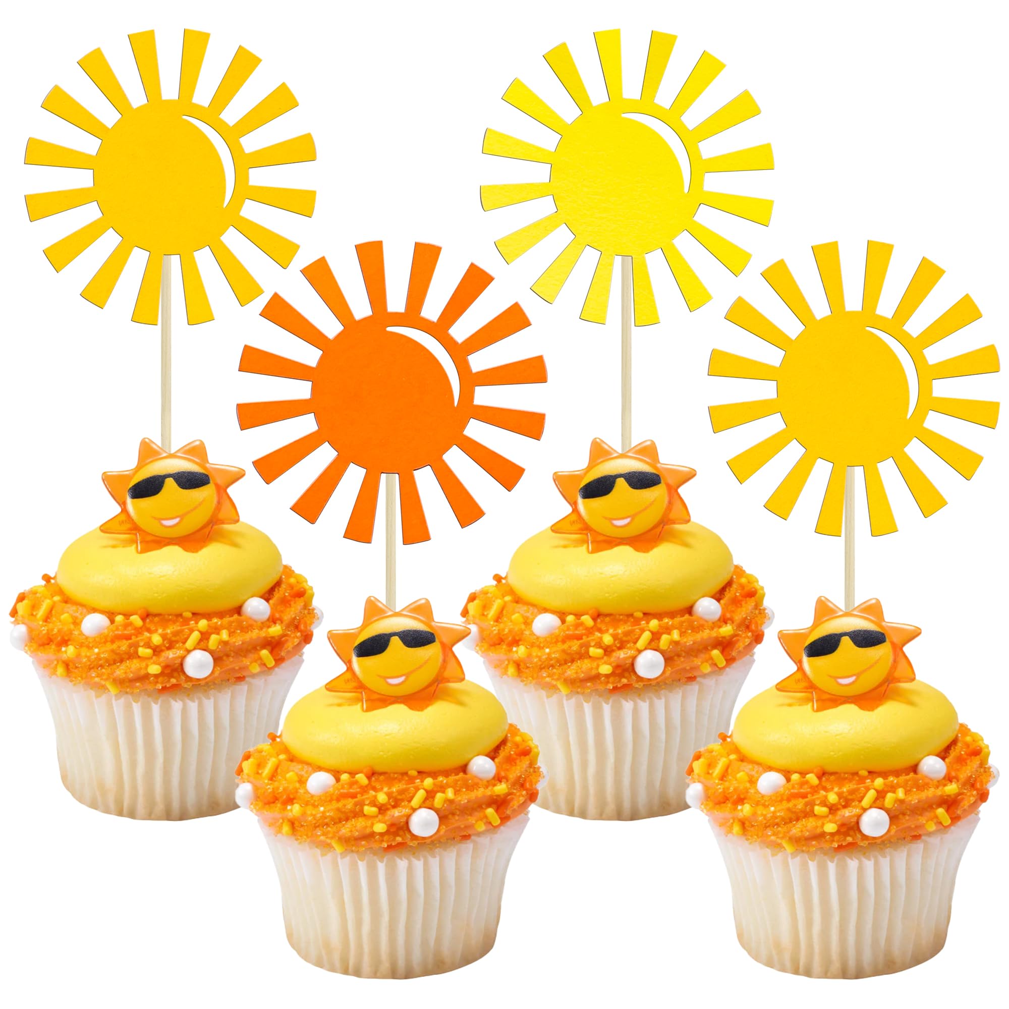Gyufise 24Pcs Sun Cupcake Toppers First Trip Around The Sun Cake Decorations for Sunshine Theme Baby Shower First Birthday Wedding Party Decorations