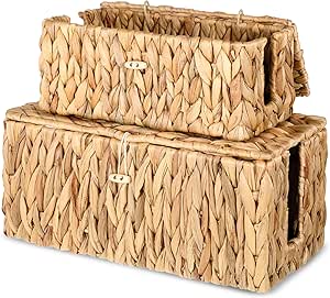 Cable Management Box, 2 Slots Wicker Cable Organizer To Hide Cords And Power Strip Water Hyacinth Cord Hider Box For Home And Office - View #7