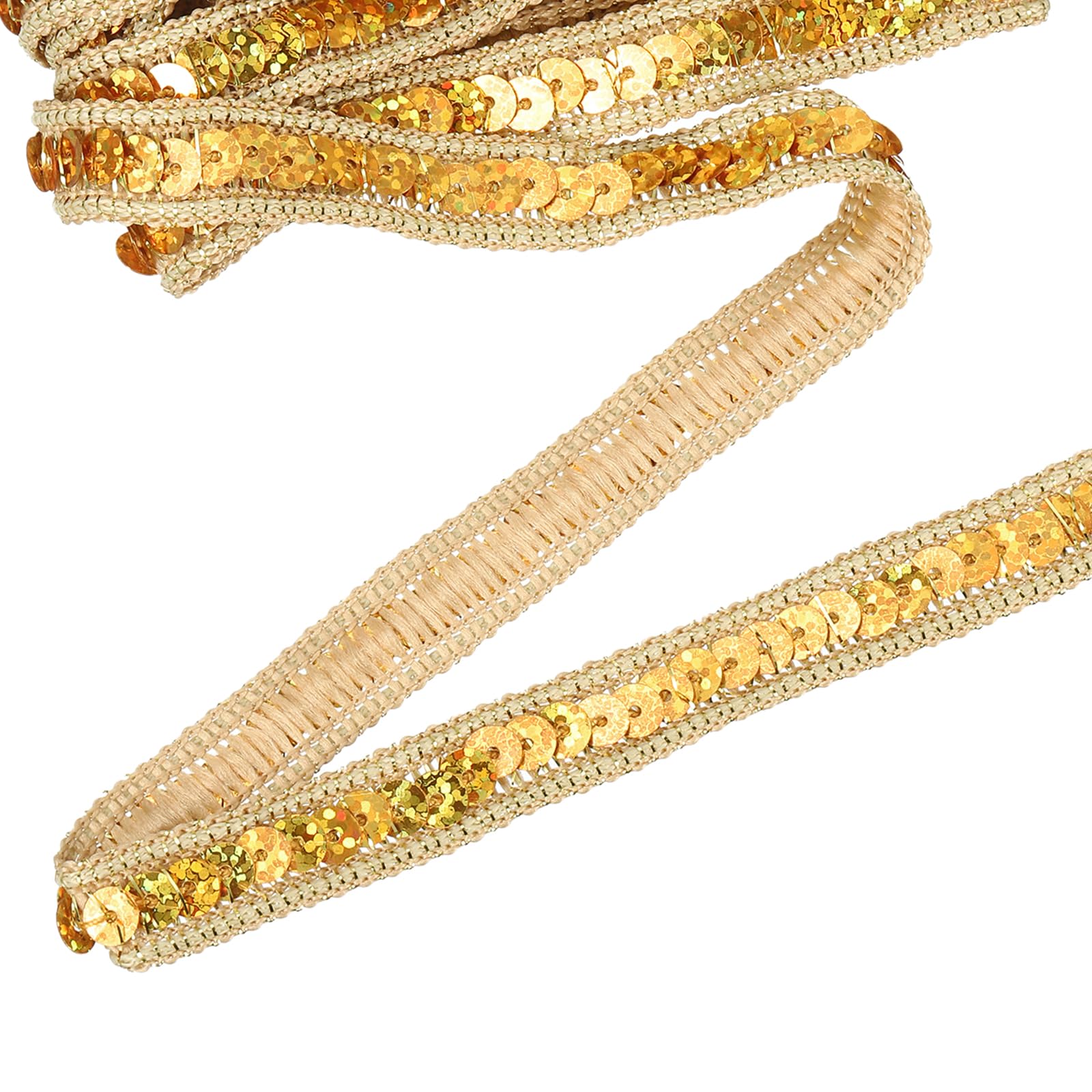 sourcing map 16 Yard Sequins Trim Ribbon 0.5 Inch Sequin Gimp Braid Trim Spangle Flat Sequins Paillette Fabric Flat Trims Strips for Crafts Sewing Clothes Home Party Decoration, Laser Gold
