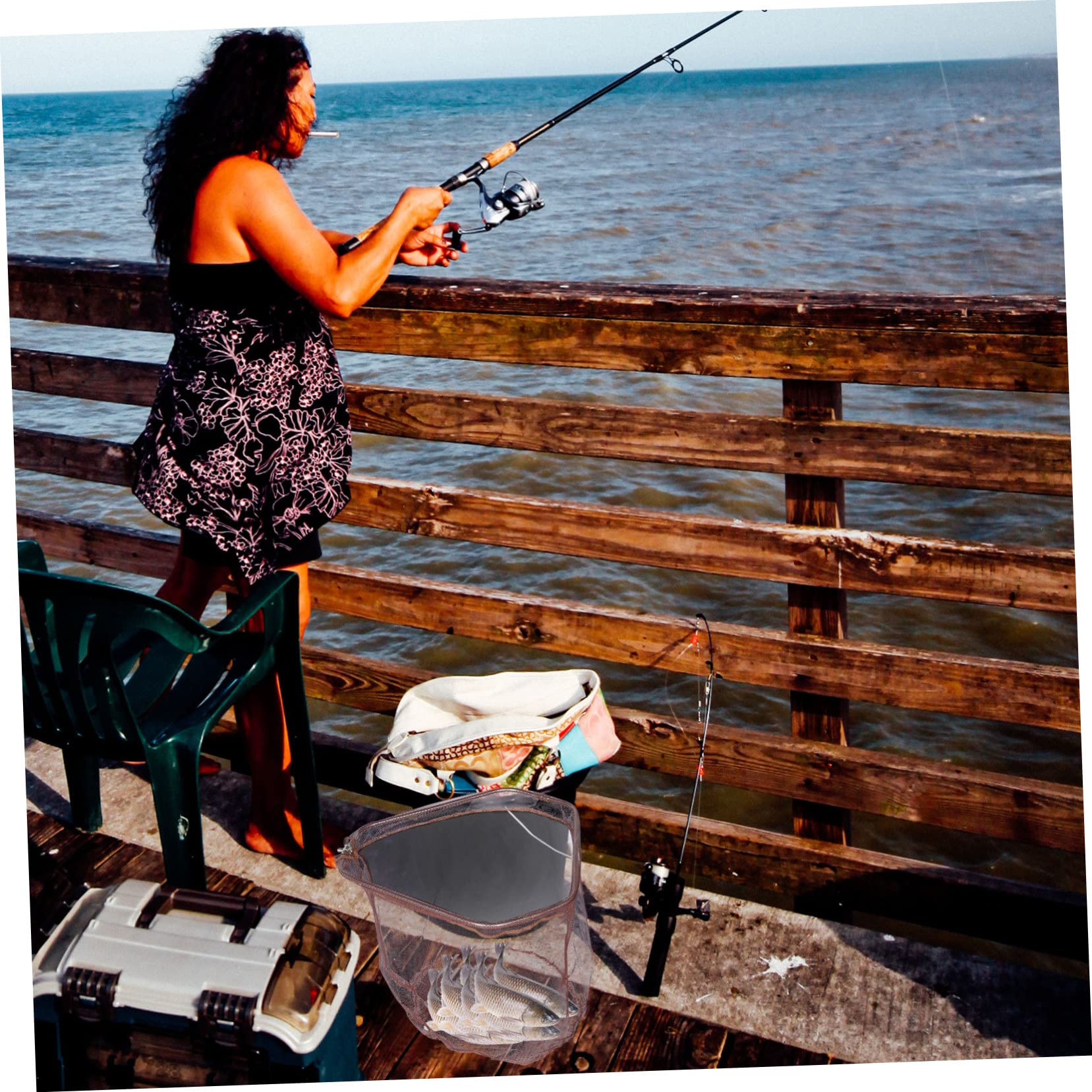 Anneome Guadino Pesca Retino per Pesci Pieghevole in Acciaio Inossidabile e Nylon, Rete Sostituibile per Cattura e Rilascio in Laghetto