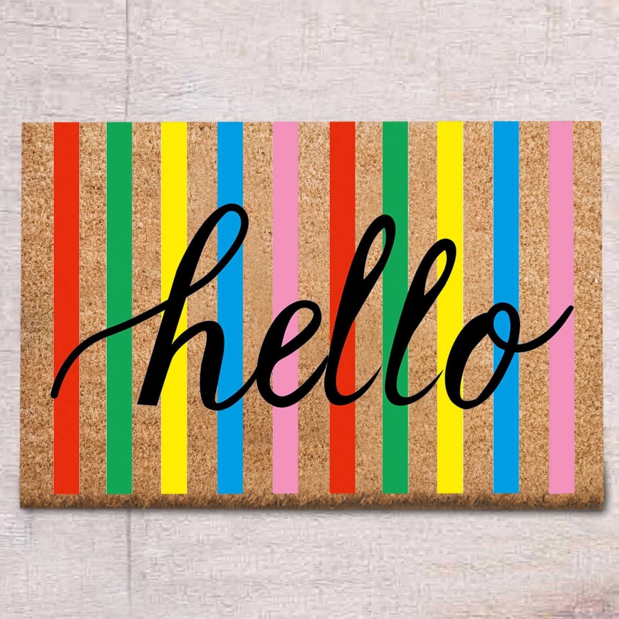 Hello Colourful Outdoor Rug,Hello Doormat,Colourful Entryway Decoration,Hello,Durable Doormat,Housewarming Gift Doormat 30X18 Inch