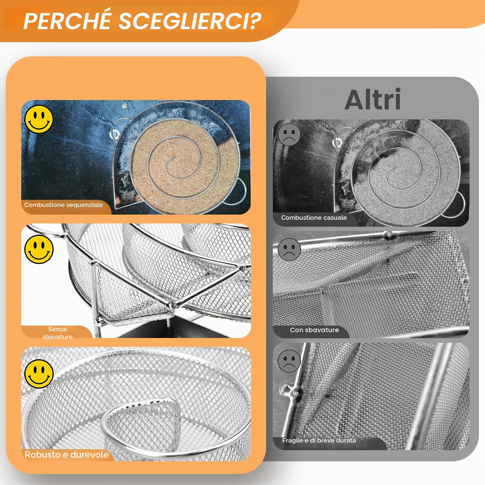 Generatore di affumicatura a freddo, in acciaio inox, con manico, generatore di fumo freddo per affumicatore, generatore di fumo per barbecue