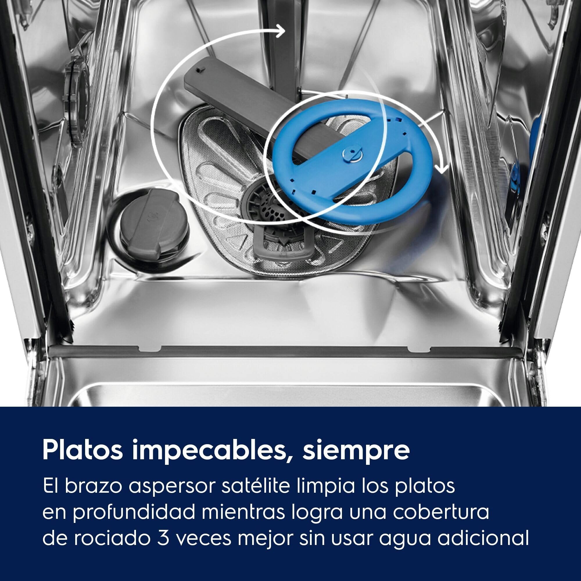 Electrolux Lavavajillas de45 cm, ESS42220SW, 9 cubiertos, Serie 600 SatelliteClean, Motor Inverter, Display Digital, 8 programas, ExtraHygiene, AirDry, Blanco