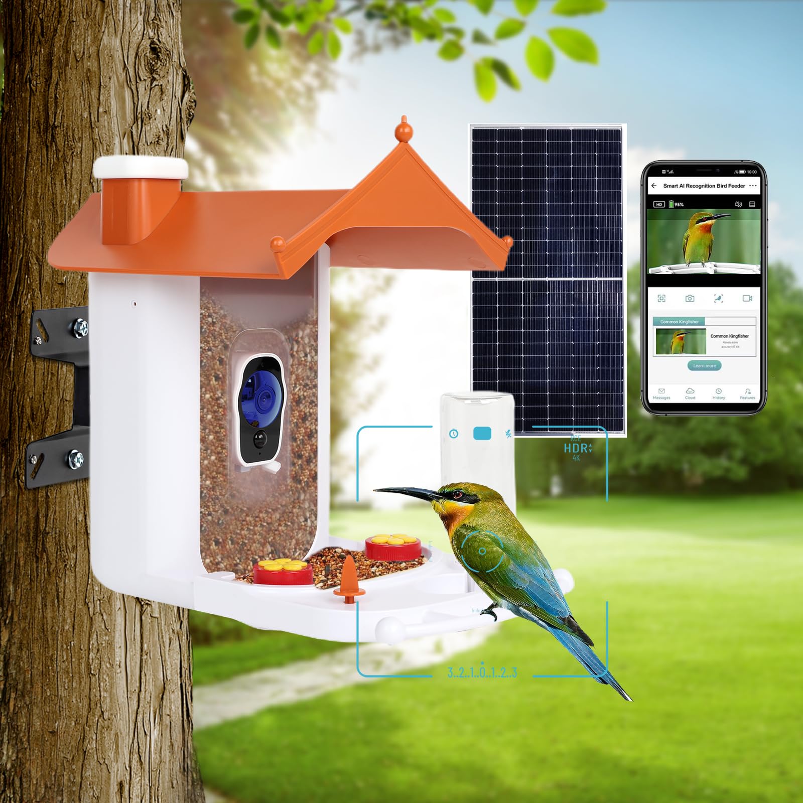 RDYMONKEY Smart Bird Feeder with Camera, 1080P HD Smart Bird Feeder Camera with AI Identify Bird Species, Solar Pannel for Outdoor, Auto Capture Bird Videos, Wireless Camera, Best Gifts for Friends
