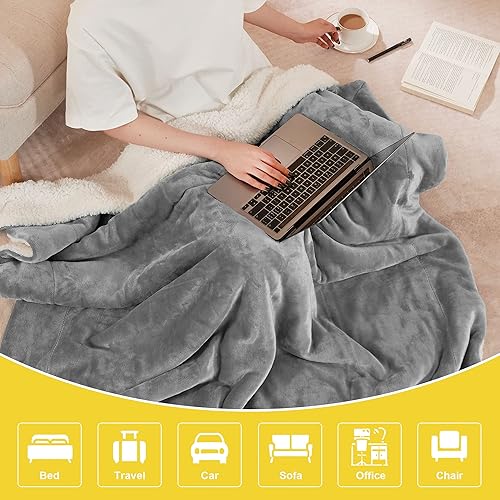 Miniatura 3 de NICETOWN Manta Sherpa gruesa, suave, cómoda, gris claro, ligera de doble cara, manta de forro polar para autocaravana, acogedora manta cálida para