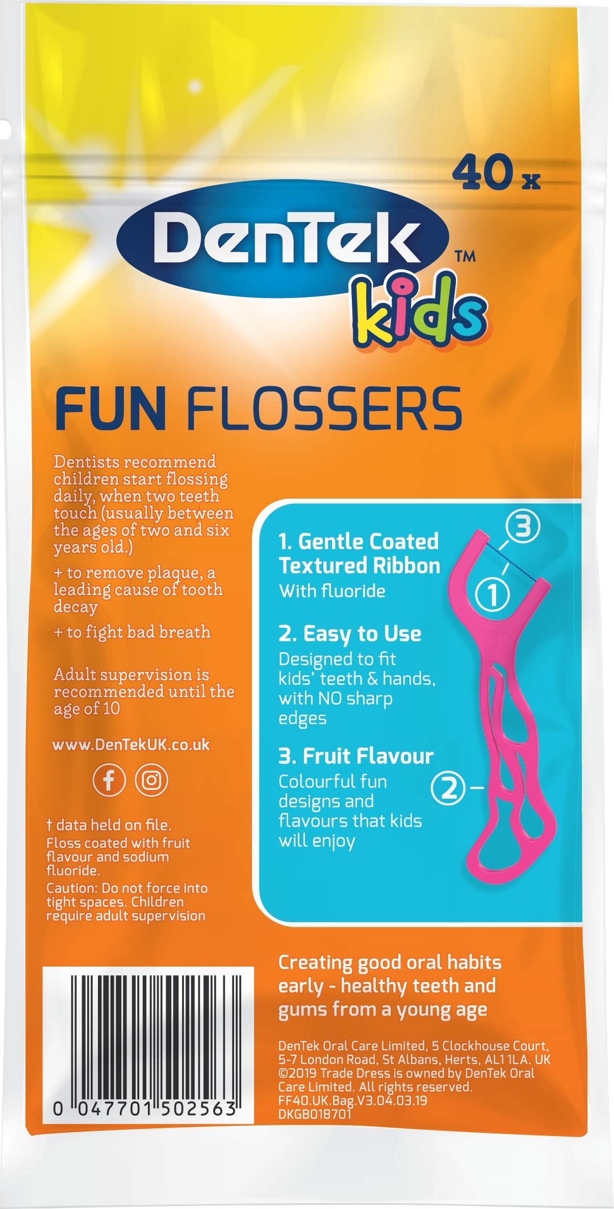 DenTek Kids Fun Flossers, 240 szt. nici dla dzieci, wielokolorowe opakowanie 6 szt