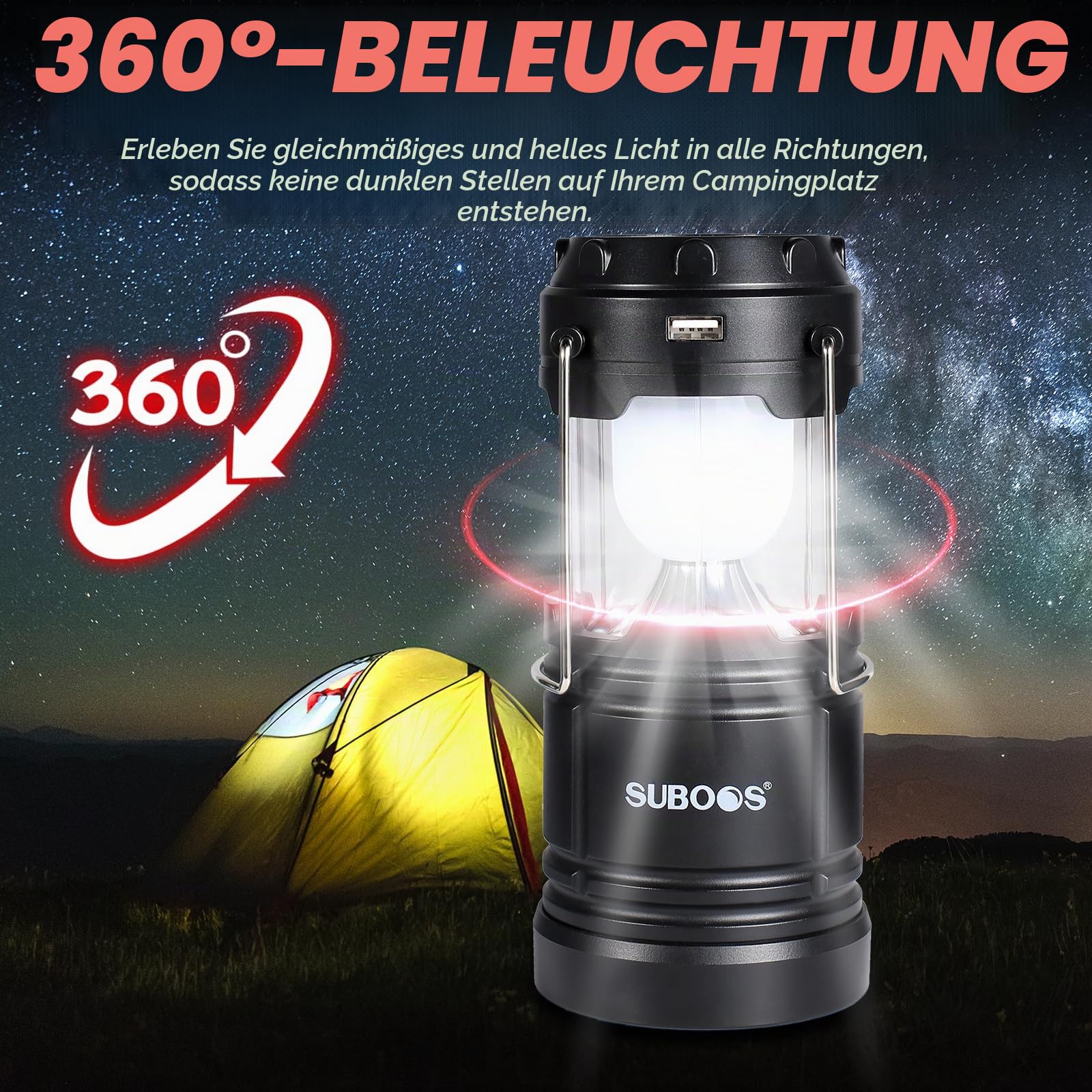 Campinglampe Aufladbar, Hybrid Licht Solar & AA Batteriebetriebene LED Camping Lampe, Integrierter Aufhängehaken & Magnetfuß, für Outdoor, Survival & Stromausfälle(2 Stück)
