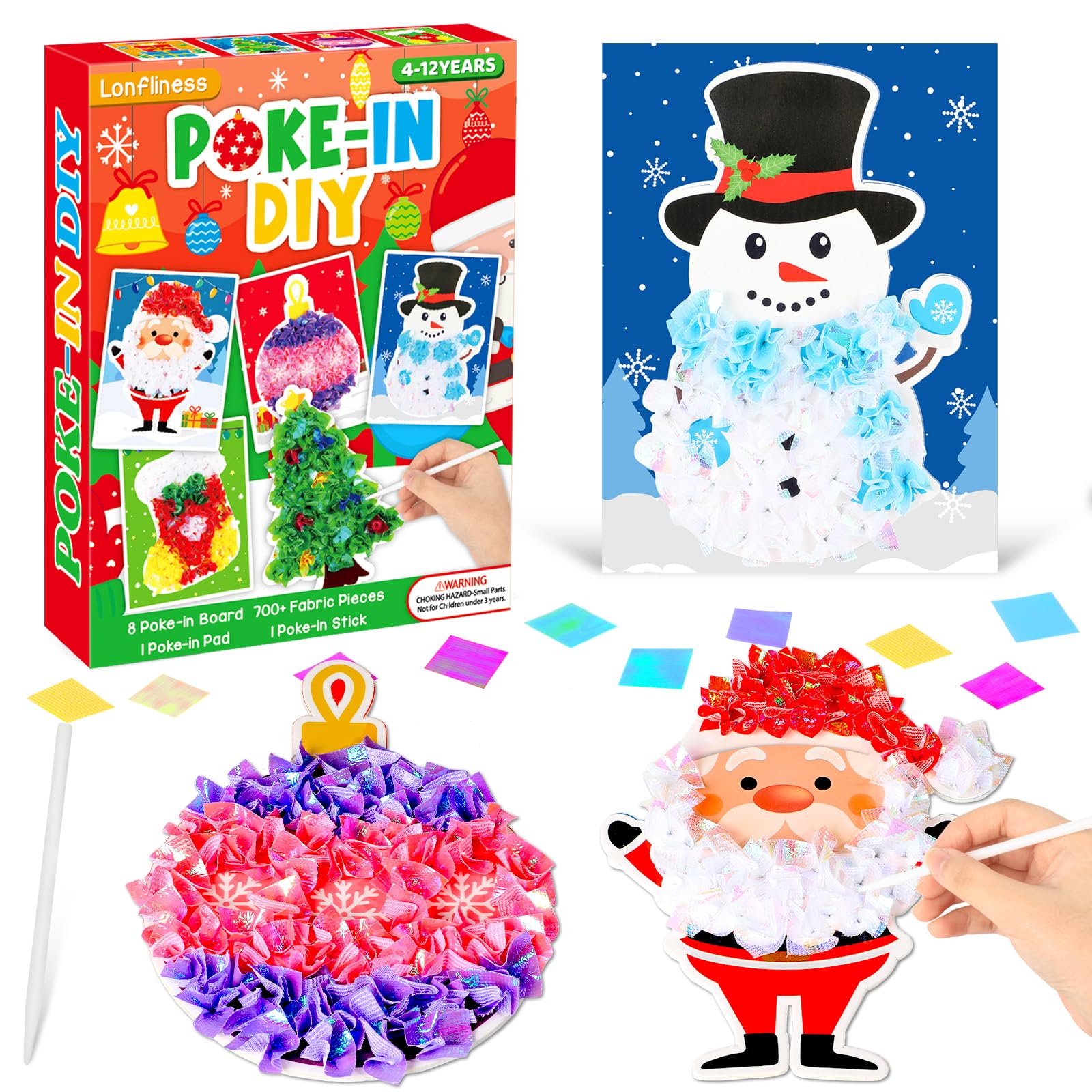 Lonfliness 8 Pcs Christmas Poke in Craft Kits for Kids Mess Free DIY Art