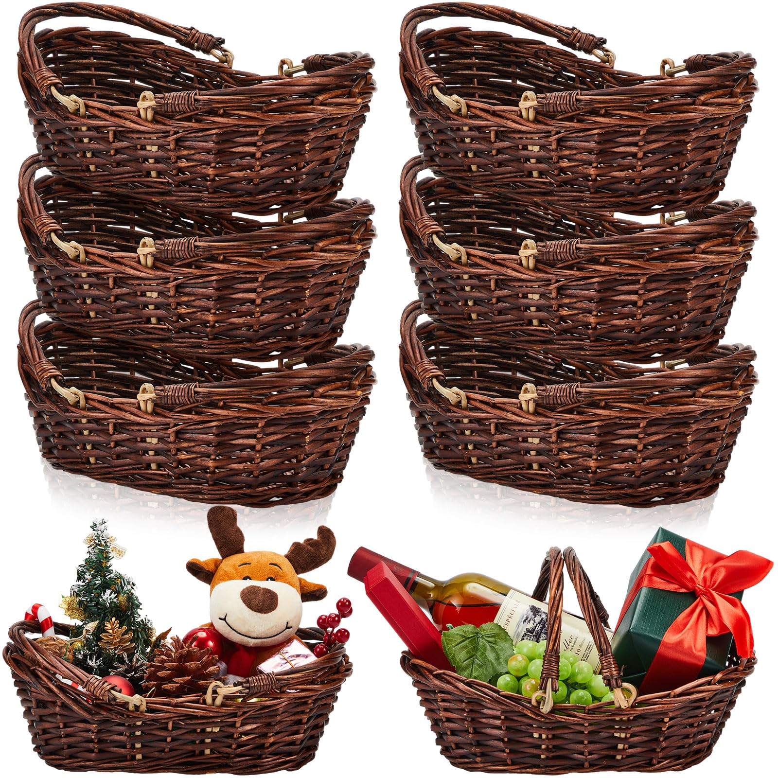 Brown Basket デモセット4枚 Amazon.com: Sintuff 6 Pcs Wicker Picnic Basket with Handle Garden