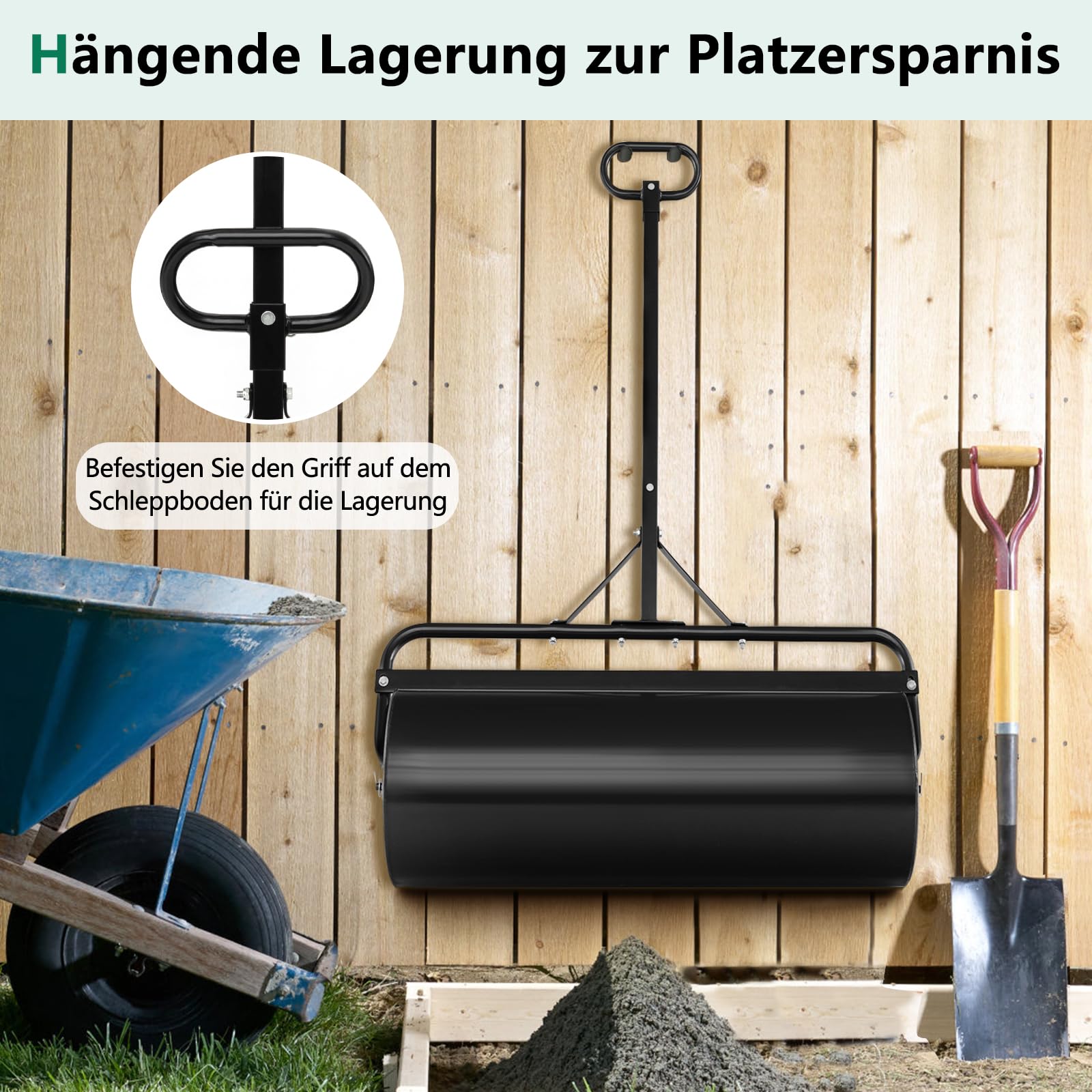 GOPLUS Rasenwalze 63/113L, 90cm Gartenwalze mit Schmutzabweiser, Handwalze befüllbar mit Wasser & Sand, Graswalze Rasenroller Ackerwalze für Garten & Park (Schwarz-113L)