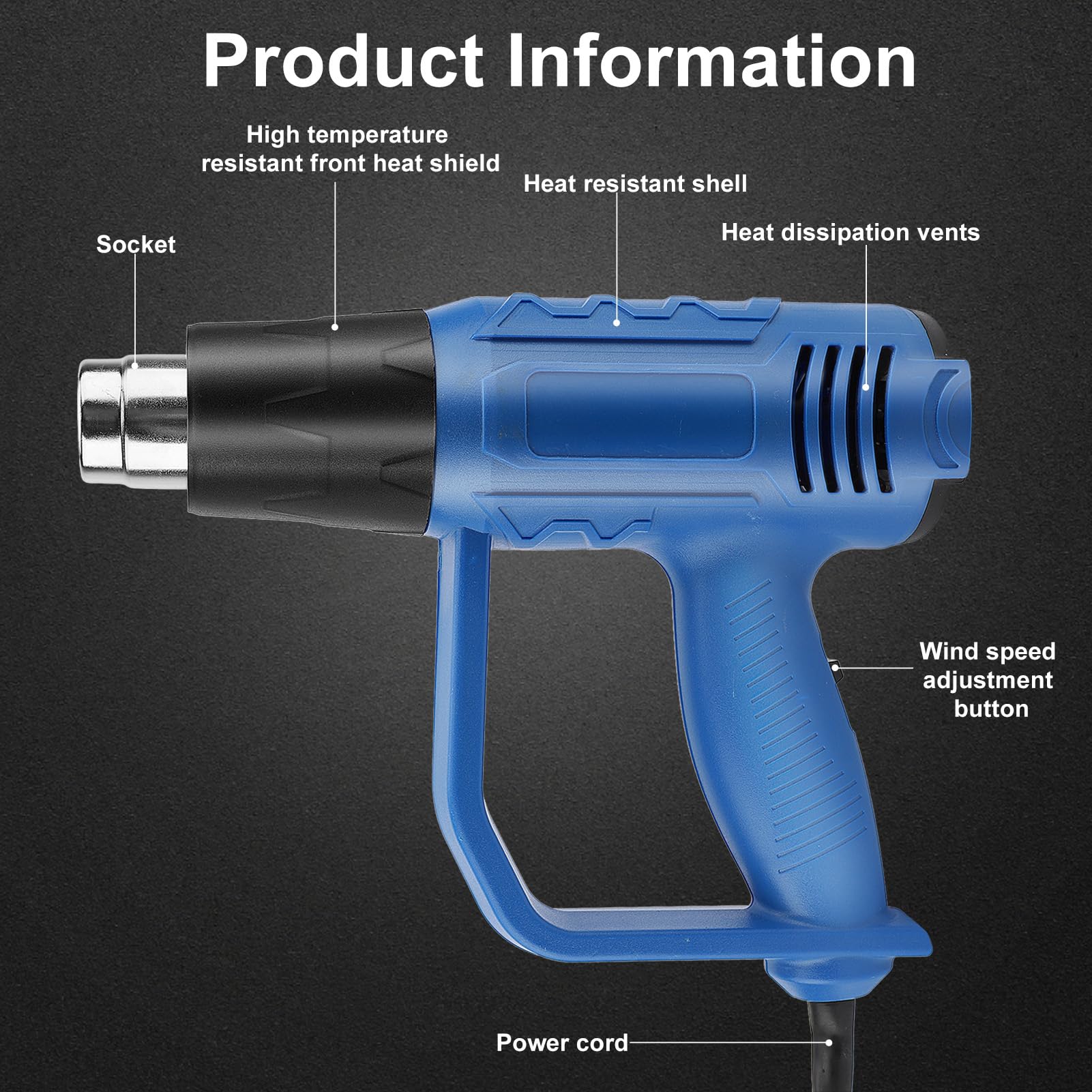 Décapeur Thermique Professionnel 2000w, Pistolet À Air Chaud 300-600℃ Température Réglable Avec Deux Réglages De Vitesse, Réparation De Câble, Sécurité Améliorée, Buse En Acier Inoxydable