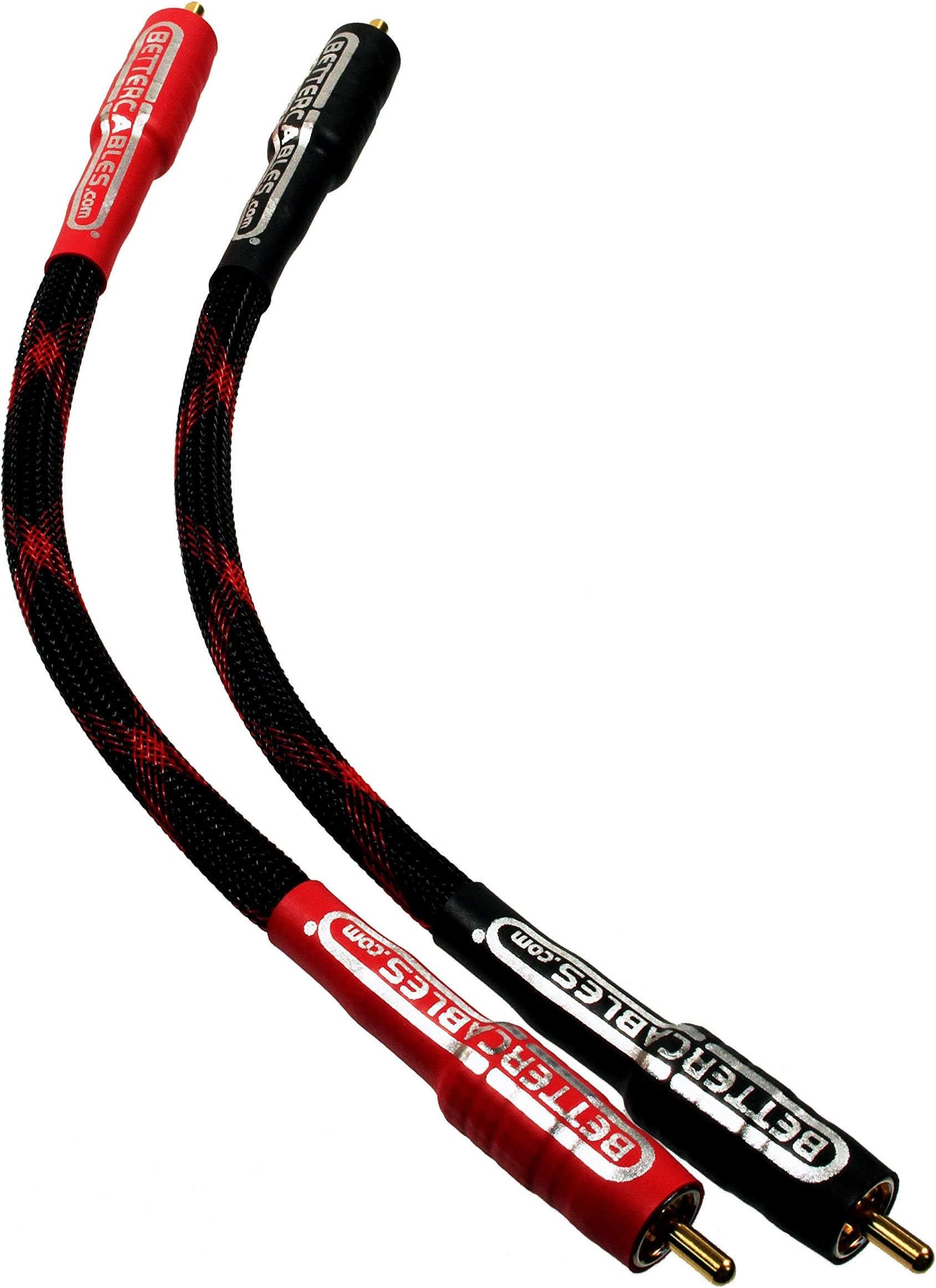 BETTERCABLES.COM 8 Inches Better Cables Silver Serpent Anniversary Edition Red/Black RCA Audio Interconnect Cables - Stereo Pair (2 Cables) High-End, High-Performance, Premium Hi-Fi Audio