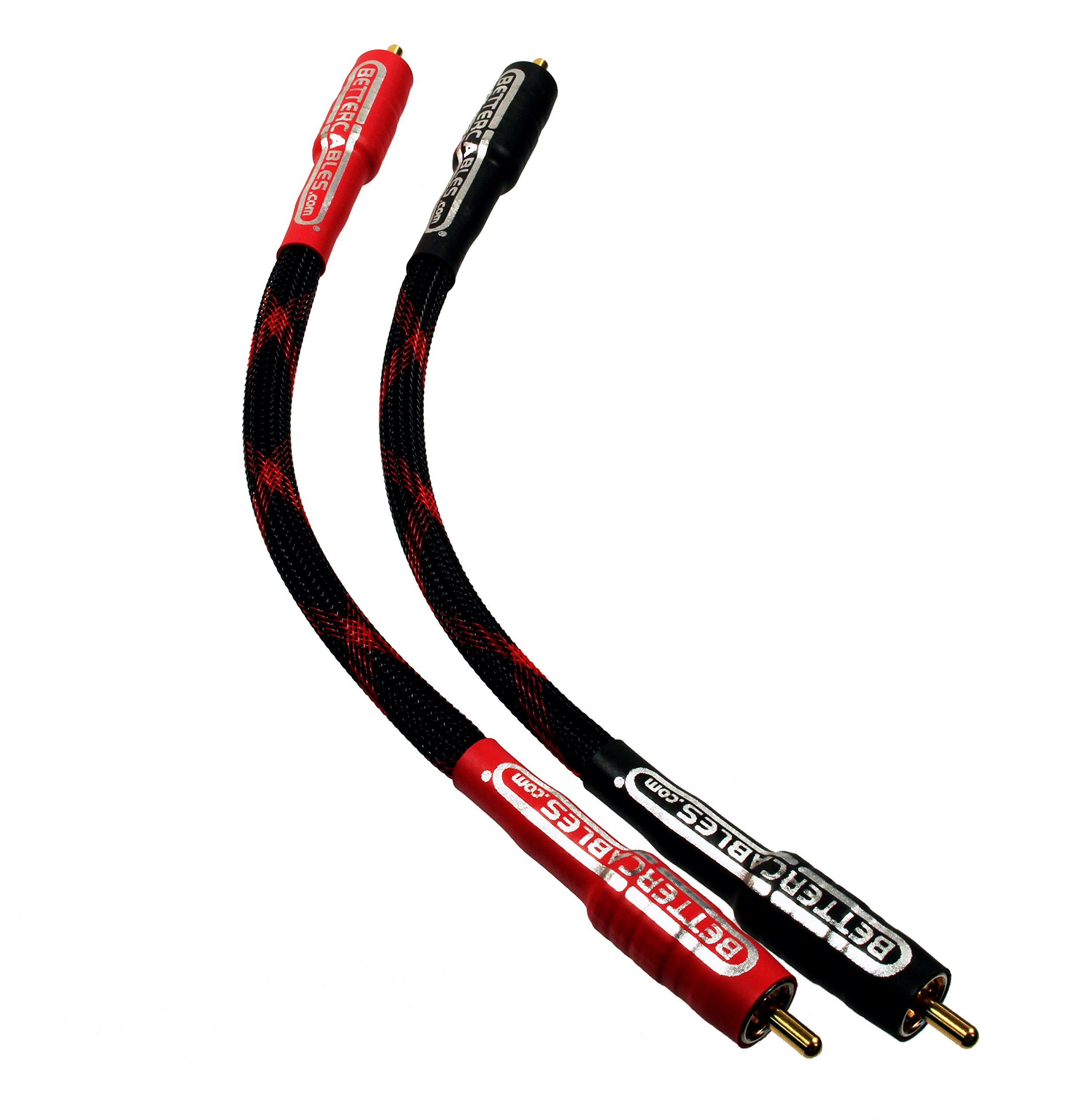 BETTERCABLES.COM 8 Inches Better Cables Silver Serpent Anniversary Edition Red/Black RCA Audio Interconnect Cables - Stereo Pair (2 Cables) High-End, High-Performance, Premium Hi-Fi Audio
