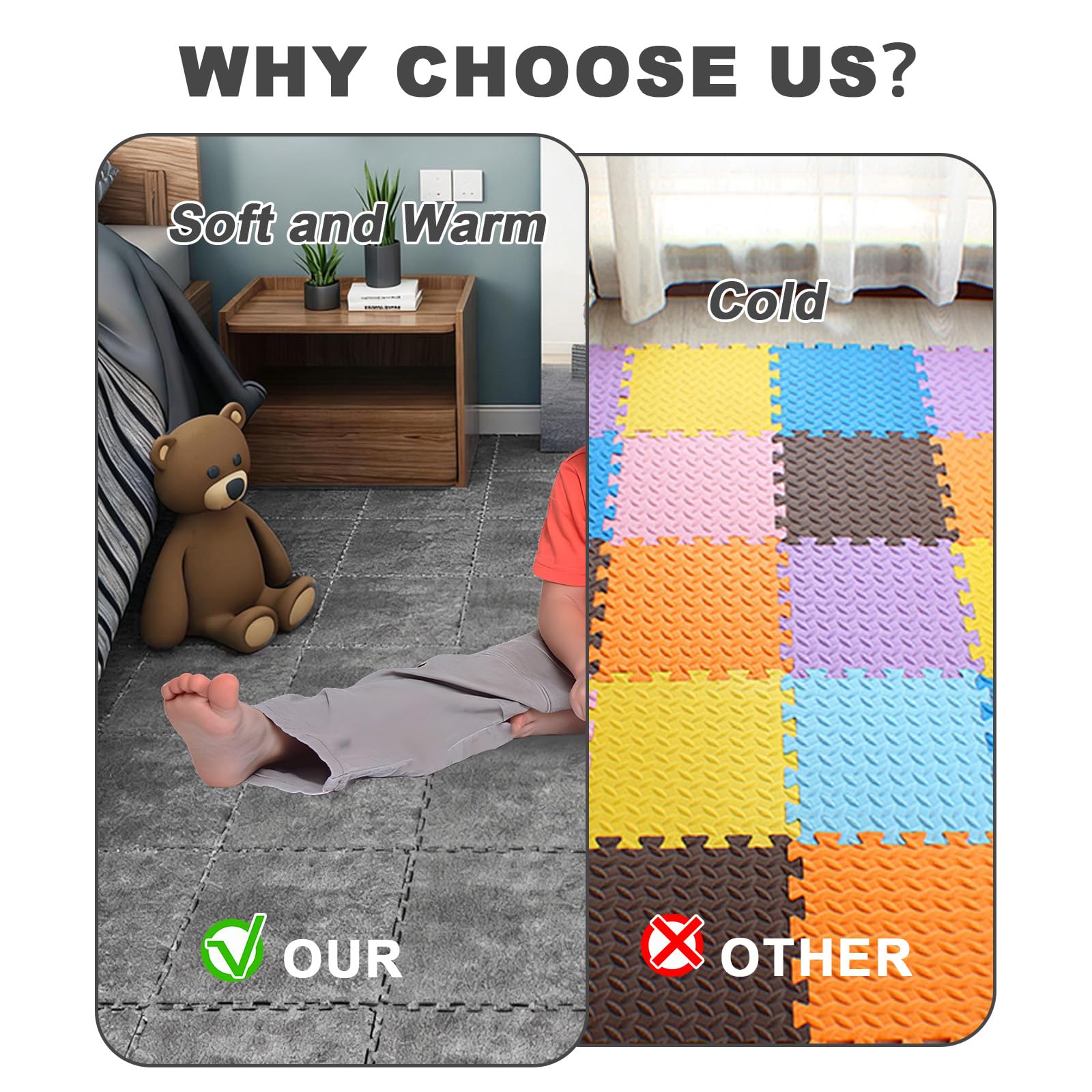 Alfombra Puzzle de Suelo para Niños 12 Piezas 30 x 30 x 1 cm con Bordes Esterilla de Juego Suave de Espuma Aterciopelada Alfombra Infantil para Sala Dormitorio o Zona de Juegos