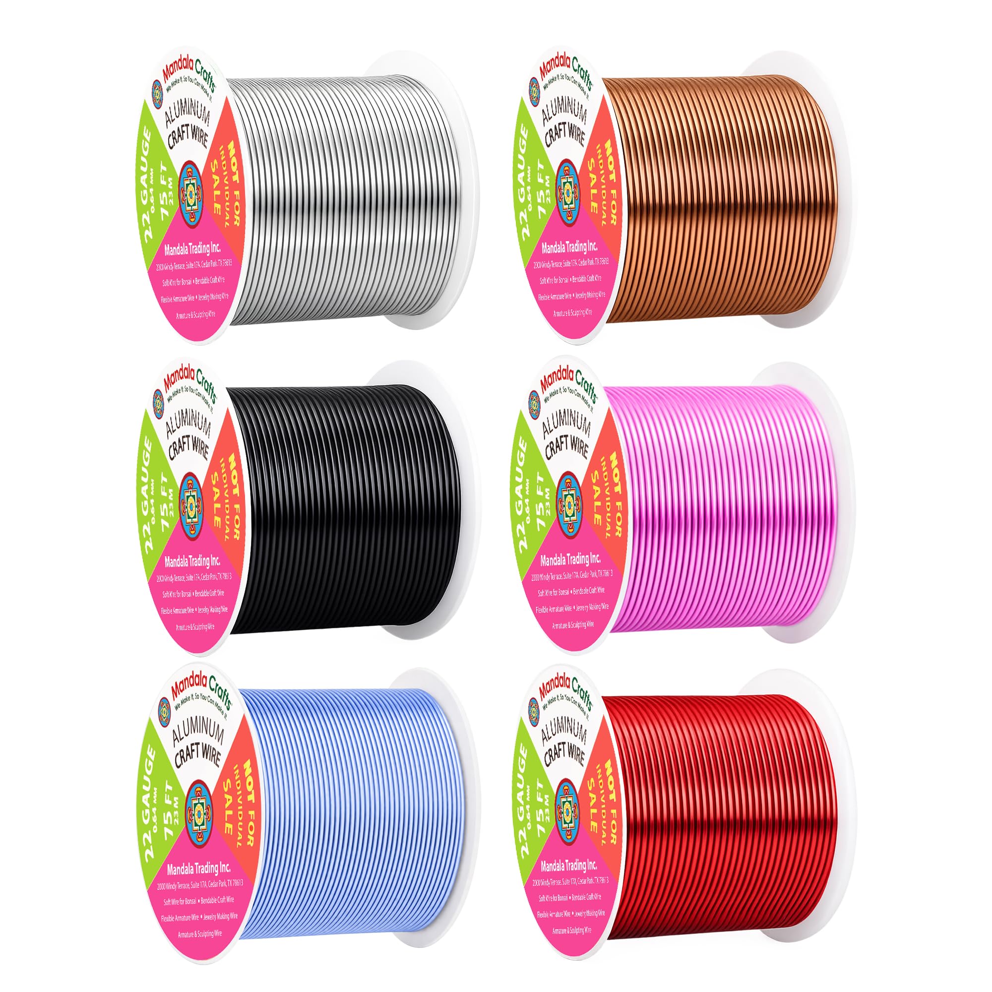 Mandala Crafts 22 GA Red Copper Black Assorted Anodized Aluminum Craft Wire