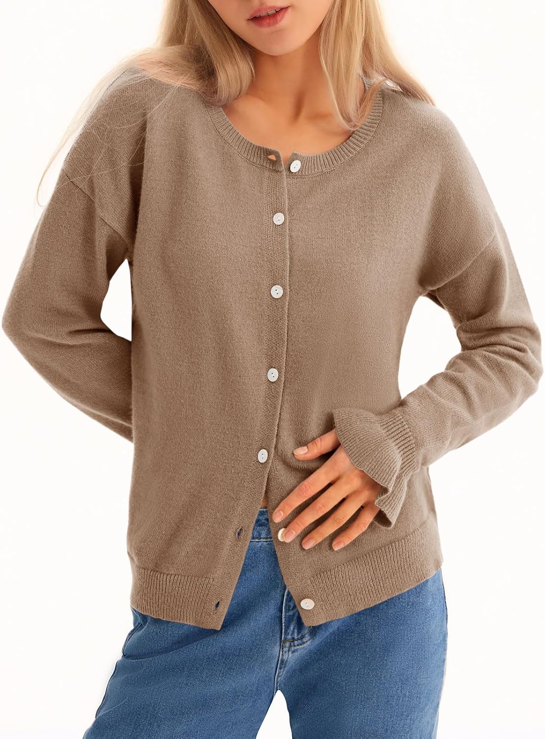 Saodimallsu Womens Cardigan Sweaters Button Down Knit 2025 Fall Ruffle Long Sleeve Sweater Open Front Trendy Outwear - Image 5