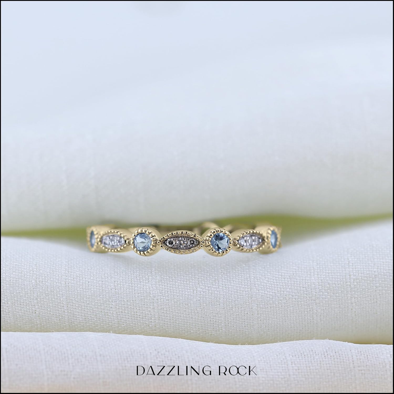 Dazzlingrock Collection Alternating Round Gemstone with White Natural Diamond 7 Stone Stackable Wedding Band Ring for Women in 10K Yellow Real Solid Gold