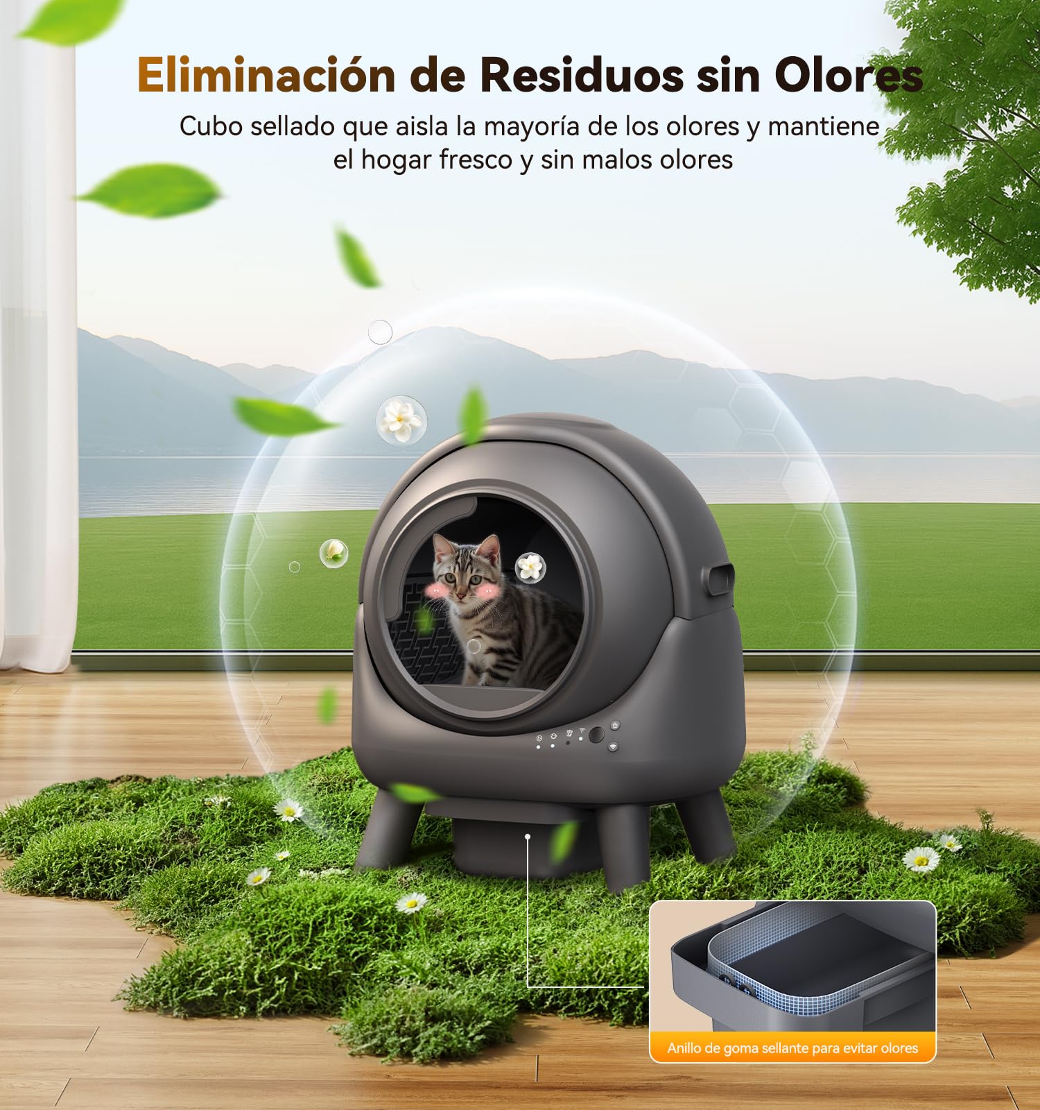 Arenero Gatos Autolimpiable Caja de Arena Sin Olor 65L +1 Bolsa de Basura | FEELNEEDY Control de Olores,App Monitor en Tiempo Real,Sensores de Seguridad con Varios Gatos (1-8 kg)