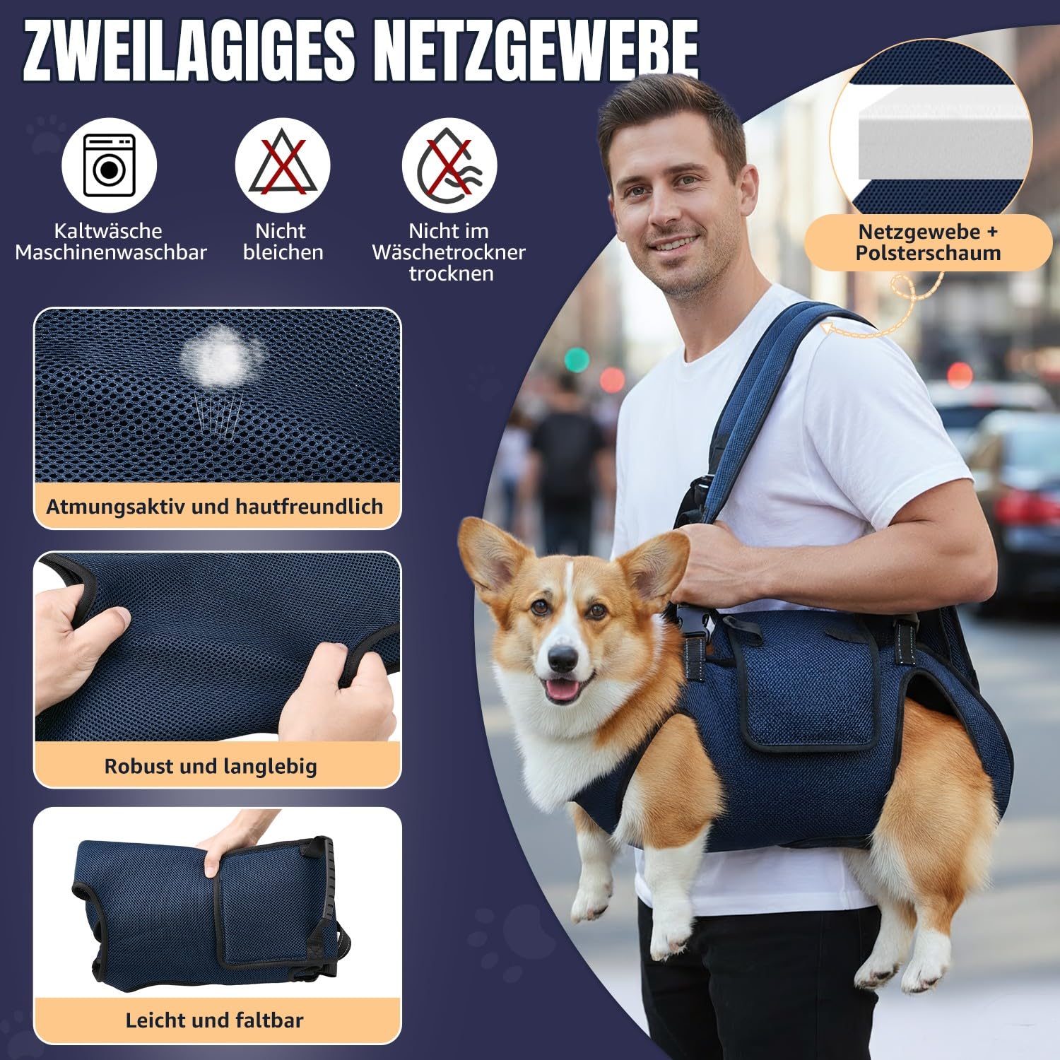 SlowTon Hundetragegeschirr für große Hunde - Vollkörper-Hundsitztrage mit verstellbaren Gurten und Kontrollgriff, atmungsaktiver Unterstützung Rucksack für ältere, verletzte