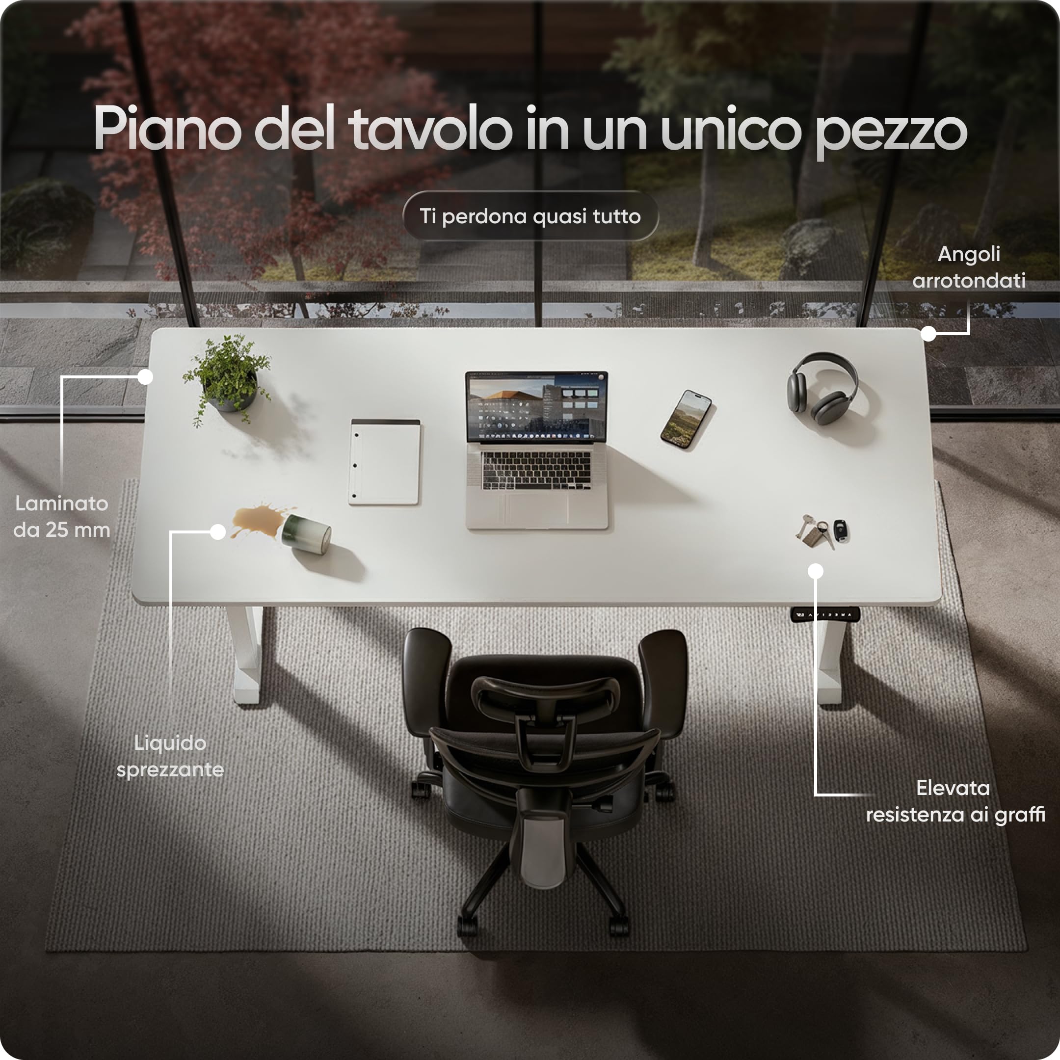 Titan - Telaio Scrivania Elettrica Regolabile in Altezza con 2 Motori, 3 Memorie, Protezione Anti-Collisione, USB, Ergonomica, Portata 200 kg, per Ufficio e Home Office, Larghezza 122-200 cm