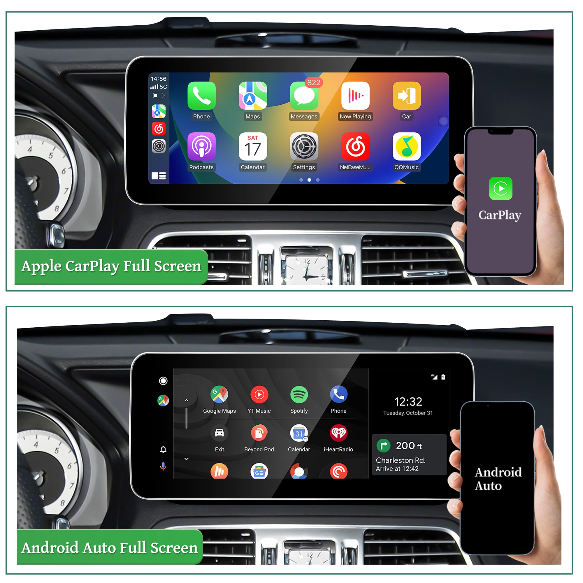 Aktualizacja ekranu Linux 25.1 cm do Mercedes klasy E NTG 5.1/5.2 C207 A207 W207, Wireless CarPlay i Android Auto, Screen Mirroring, kamer samochodowych