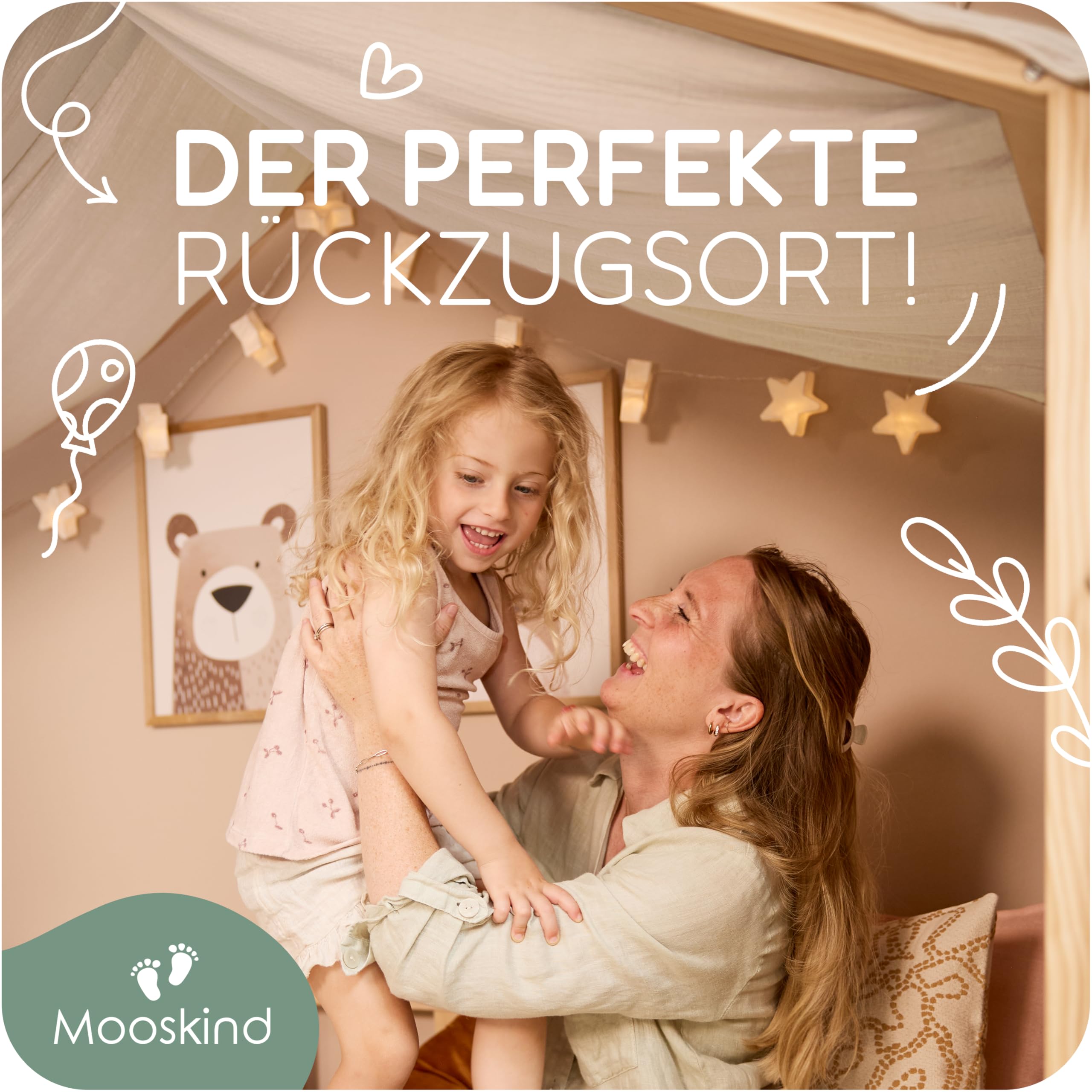 Hausbett Himmel – Aus weichem Musselin in 7 Farben – 100% Bio-Baumwolle – Traumhafte Hausbett Deko & Himmelbett Vorhänge – Made in Europe mit Liebe