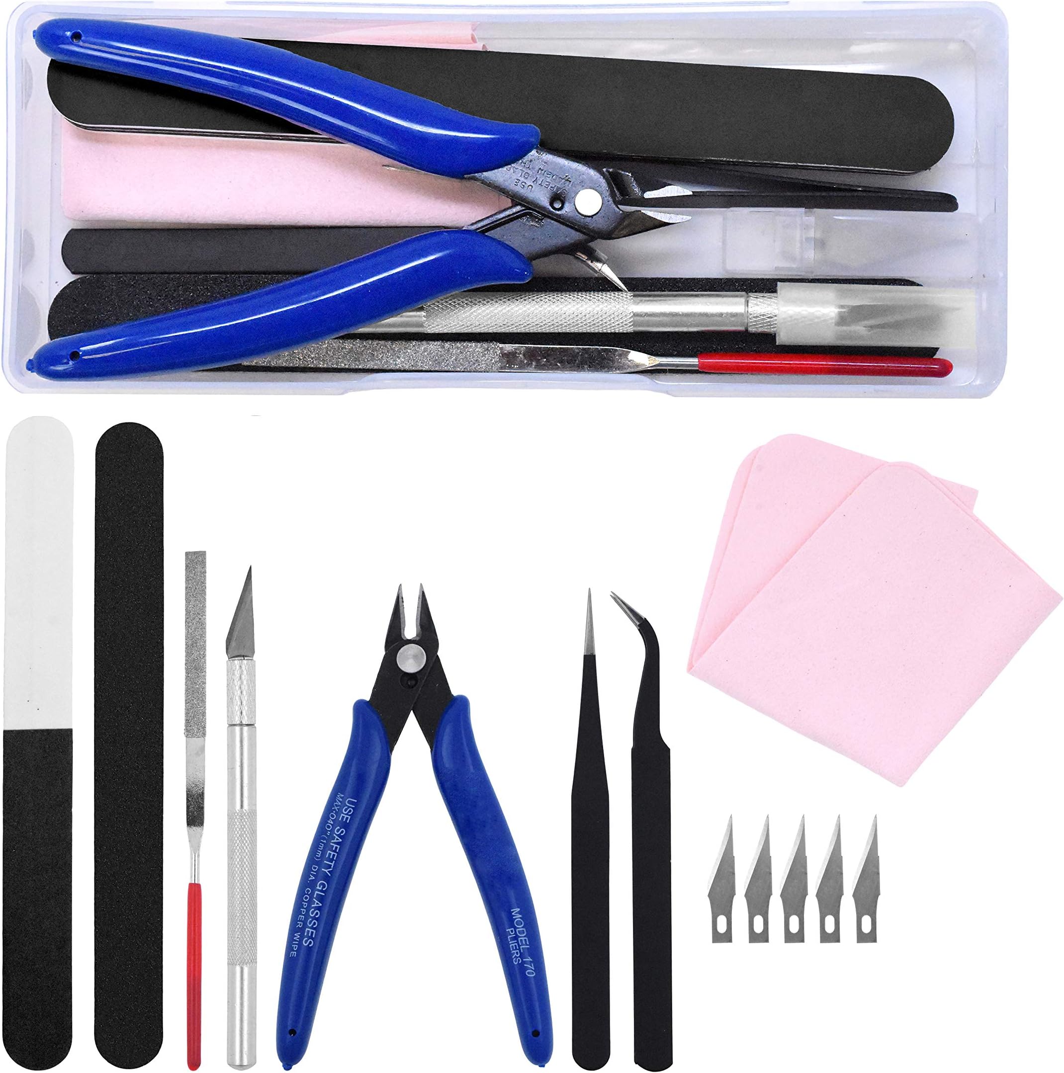 Mandala Crafts 13 PCS Plastic Model Tools Sets with Hobby Clippers, Tweezers, Files, Knife - Professional Basic Model Building Tools Set for Assembling Miniatures Mecha Cars