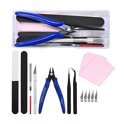 Mandala Crafts 13 PCS Plastic Model Tools Sets with Hobby Clippers, Tweezers, Files, Knife - Professional Basic Model Building Tools Set for Assembling Miniatures Mecha Cars