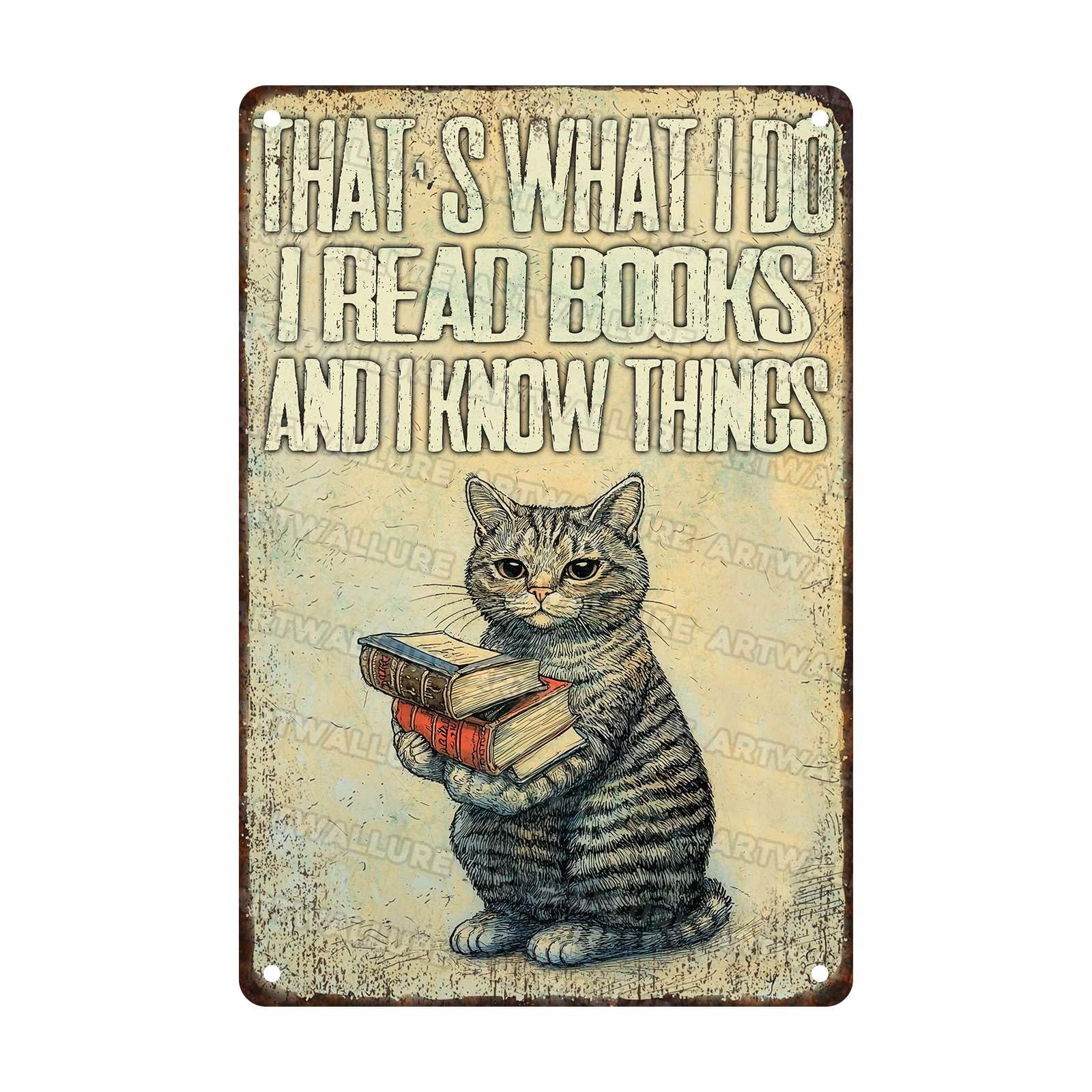 Cowboy Cat Posters That's What I Do I Read Books Poster Vintage Tin Sign Cowboy Cat With Book Posters for Wall Art Book Club for Bar Home Decor 8x12Inch