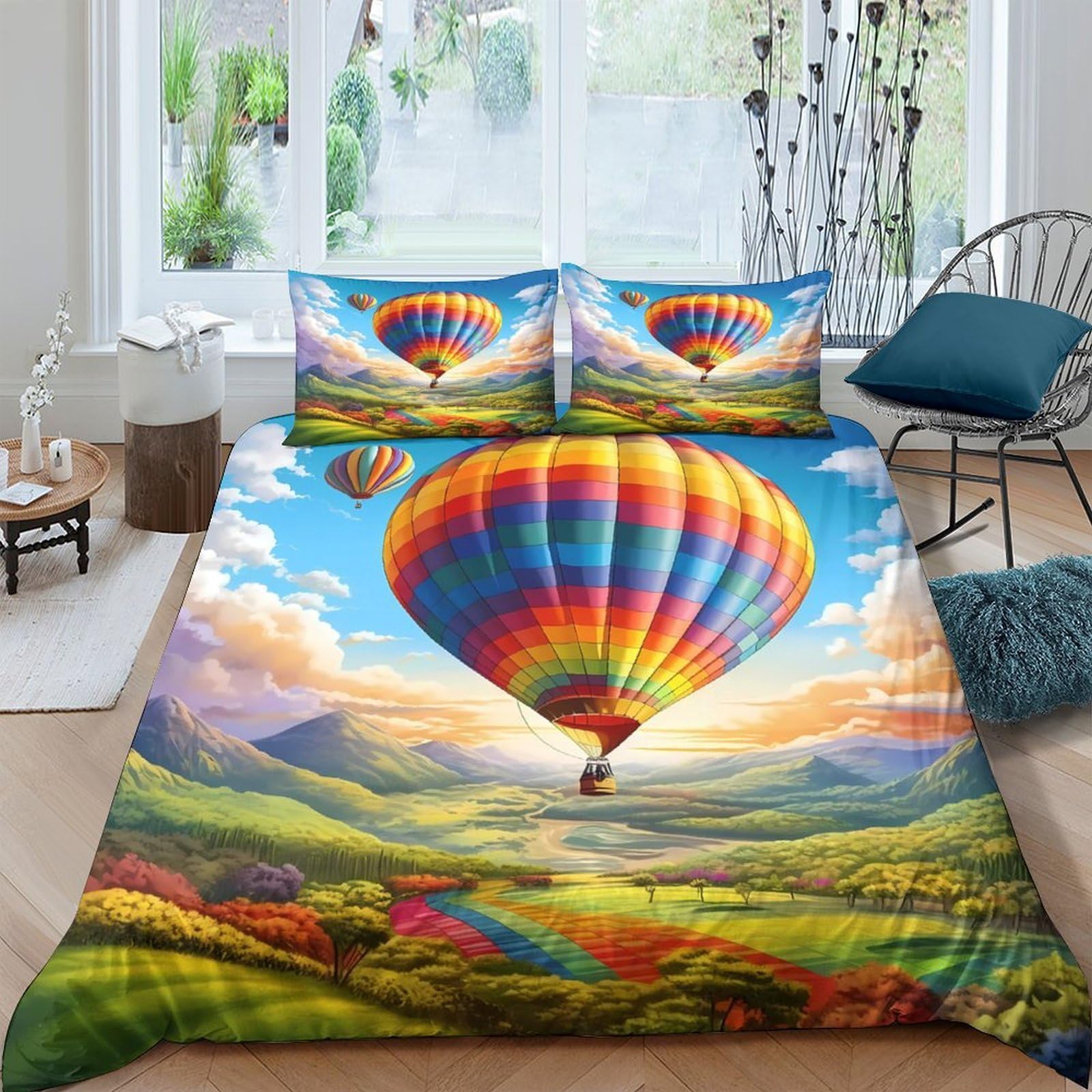 Ctjqhvkz Style-3 3D Printed Hot Air Balloon Fitted Sheet Microfiber Soft Colorful Landscape Bed Cover For Bedroom Dorm Mattress Decor Single（135X200cm）
