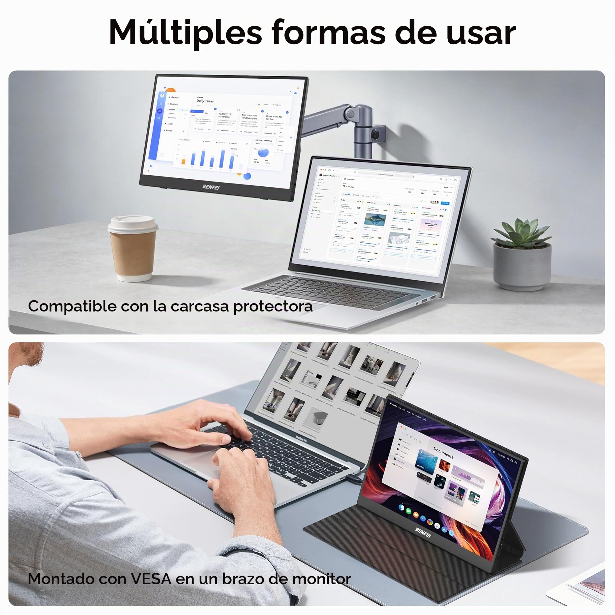 BENFEI Monitor portátil de 15,6", FHD 1080P, Pantalla para Juegos HDMI/USB-C, IPS HDR ultradelgada con Funda Inteligente y Altavoces, Monitor Externo para portátil, PC, teléfonos, Tableta, PS5/PS4