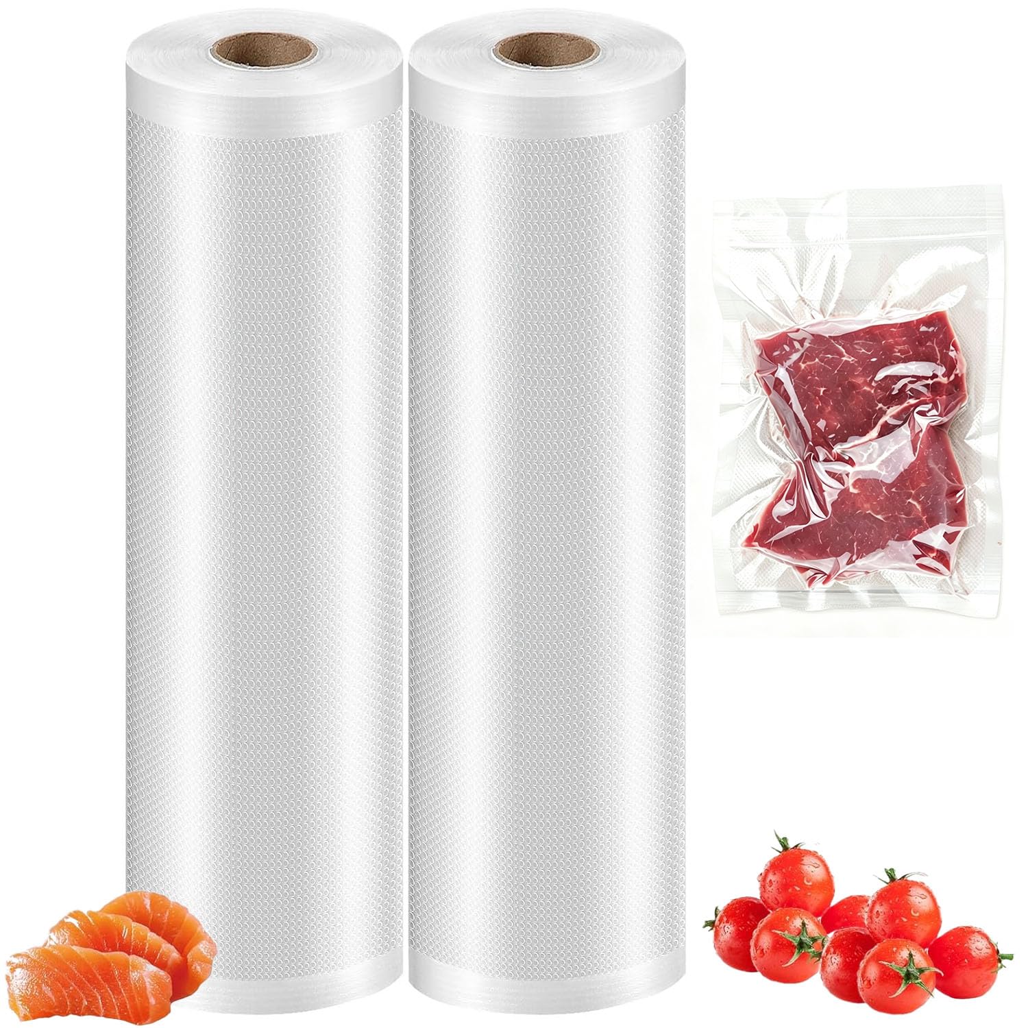 Imagen del producto: ZENSUKYE Bolsas de Vacio para Alimentos, Bolsas para Sellar al Vacío, Bolsas de Plástico para Envasar al Vacío Professional, Bolsa de Vacío Gofradas para Conservación y Cocción (20cm x 5m (2 Rollos))