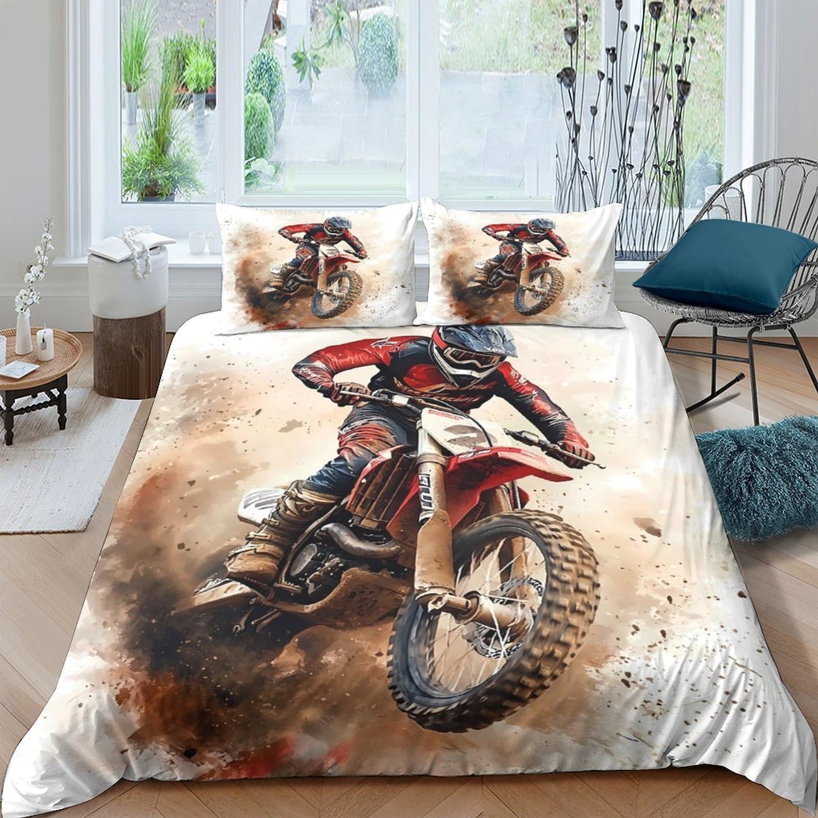 Ctjqhvkz Style-8 3D Printed Motocross Racing Fitted Sheet Microfiber Soft Breathable Dirt Bike Mattress Cover For Bedroom Dorm Decor Single（135X200cm）