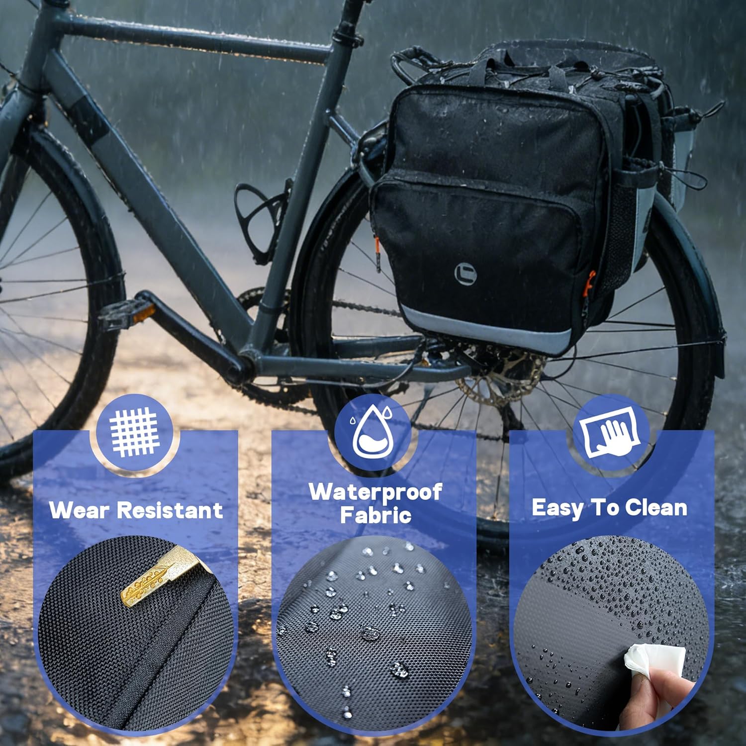 Bike Saddle Bags for Rear Rack, 30L Large Capacity Bike Panniers, Waterproof Double Bicycle Trunk Bag with Reflective Strips, Bike Accessories for Road Mountain Cycling Traveling Commuting