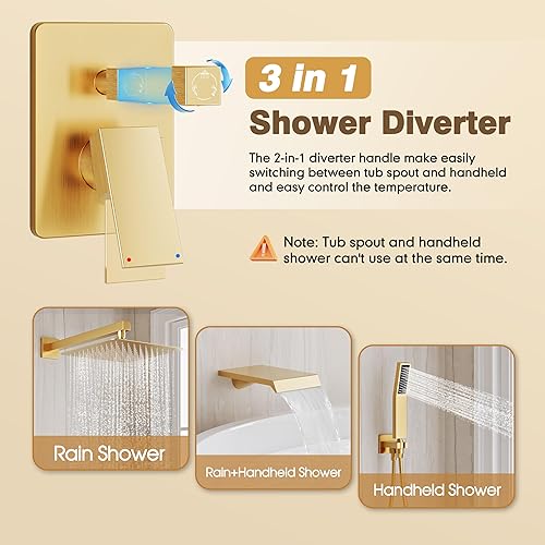Miniatura 7 de Sistema de ducha con boquilla de bañera, juego de grifo de ducha con cabezal de ducha de lluvia de 10 pulgadas, cabezal de ducha de mano y válvula