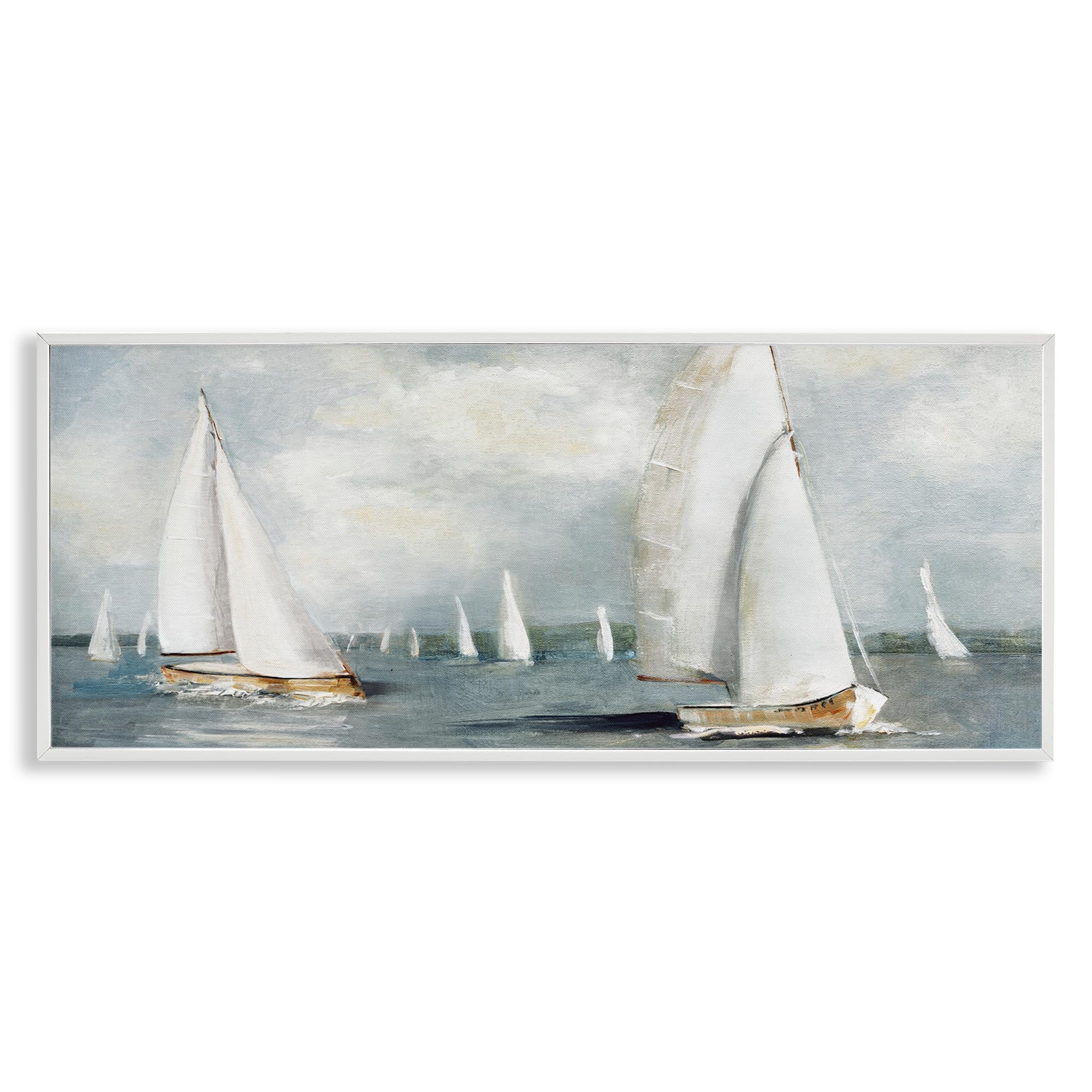 Stupell Industries 'Windy Sailboat Fleet', Framed Giclee Art, White, 24 x 10 Inches, Easy to Hang and Sturdy, Made in USA, by Sally Swatland