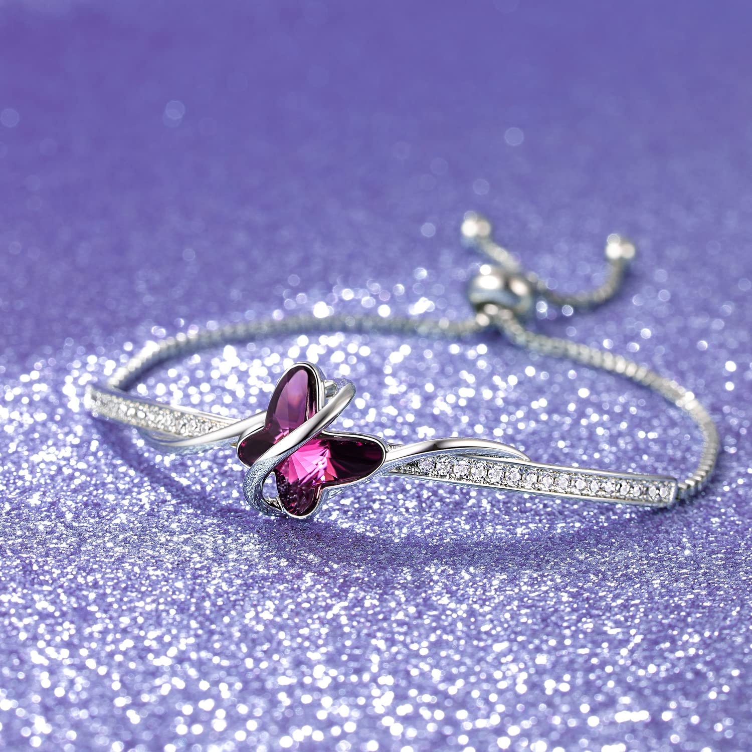 GEORGE · SMITH Bracciale in argento per donna, Bracciale regolabile Bracciale a farfalla in cristallo blu/viola - Regalo di Natale, anniversario, compleanno per donna con scatola