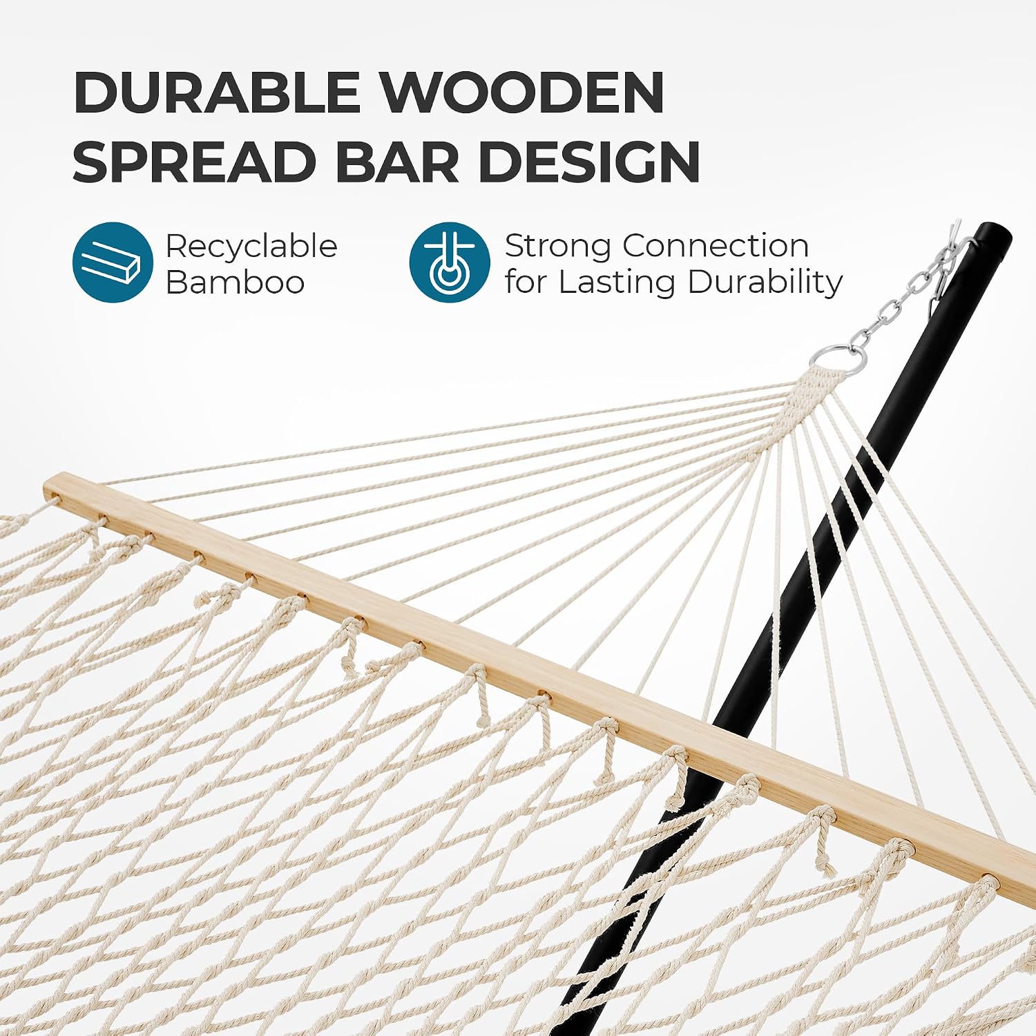 SUPERJARE 12ft Double Hammock with Stand, Soft Rope Hammock for 2 Person, Portable Heavy Duty Stand, Anti-Tip Safety Ropes, Natural Wood Spreader Bar, Outdoor Backyard Patio Camping, Beige