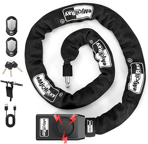 Miniatura 8 de Candado de cadena de bicicleta con alarma, 4 pies E Scooter Lock alarma antirrobo 110dB 0.315 in cadena de seguridad resistente con cable USB C y 3