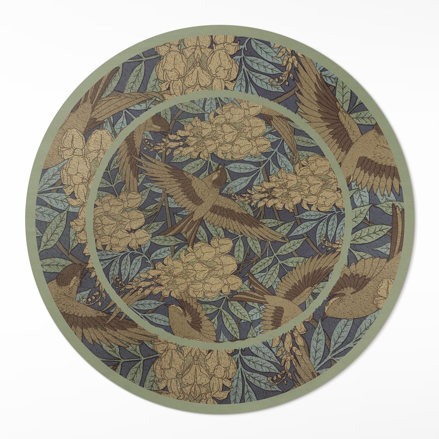 Tapis vinyle rond ø60 cm avec motif feuilles de fleurs et oiseaux pour decoration de cuisine