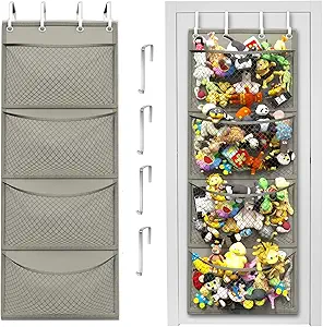 Honeyera Storage for Stuffed Animal - Over Door Organizer for Stuffies, Baby Accessories, and Toy Plush Storage/Easy Installation with Breathable Hanging Storage Pockets (Gray)