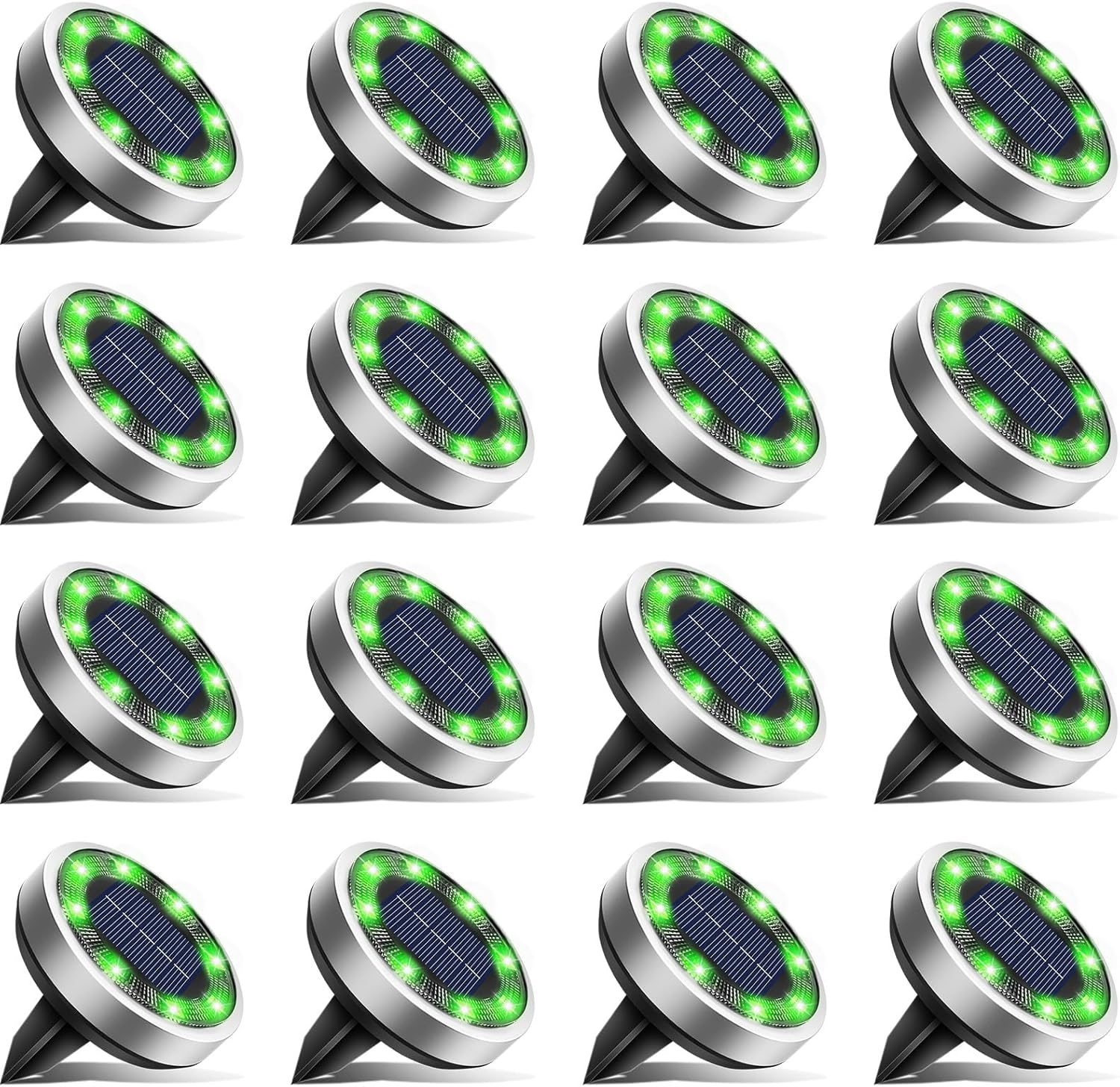 btfarm 16 Pack Solar Lights Outdoor, 8 LED Solar Ground Lights IP65 Waterproof Flat Solar Disc Light, Pathway Lights for Garden Lawn Patio Yard Path Landscape, Green