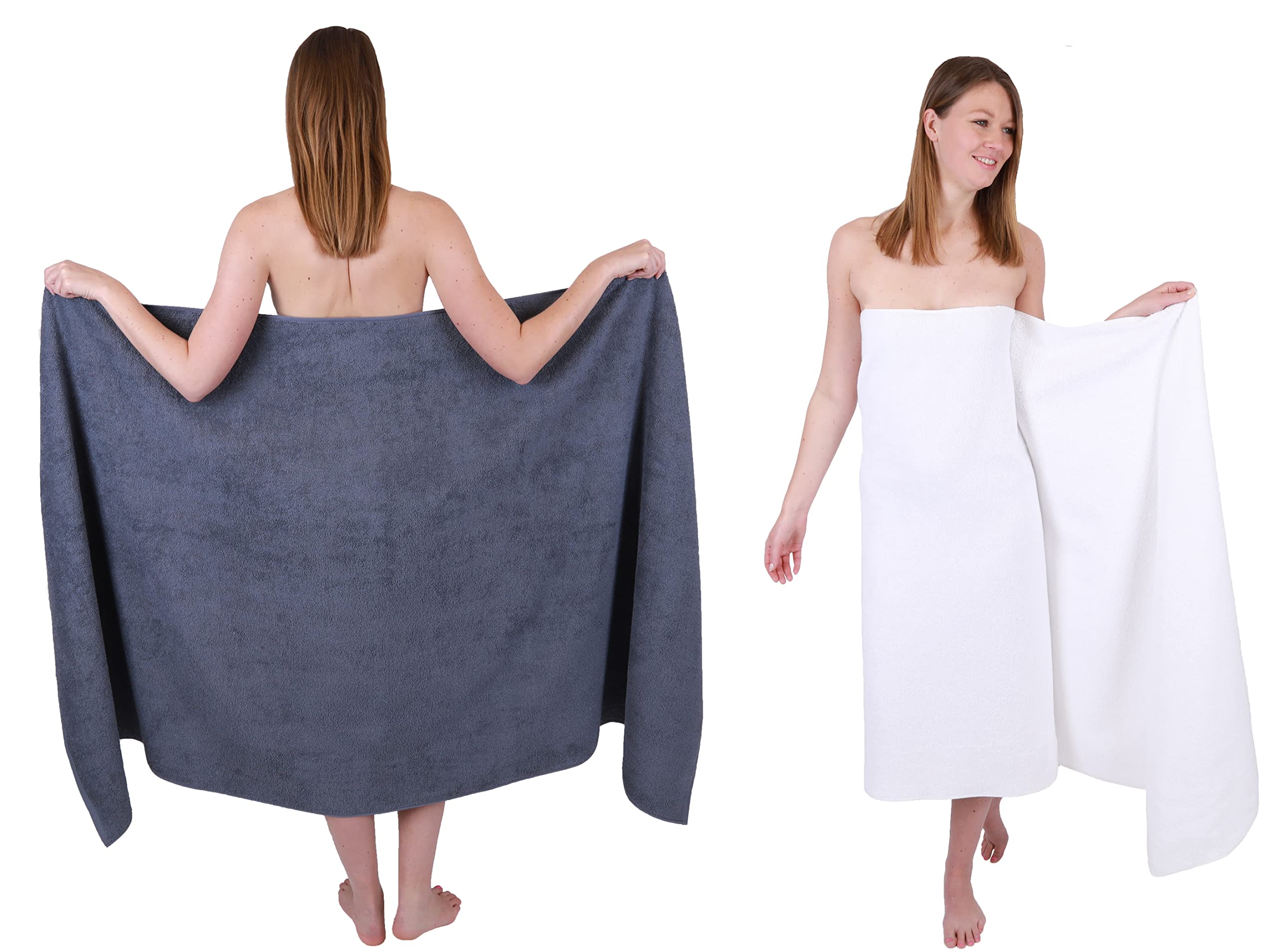 Betz 2 pièces de serviettes de bain XXL BERLIN 100% coton 100x200 cm Couleur gris foncé - blanc